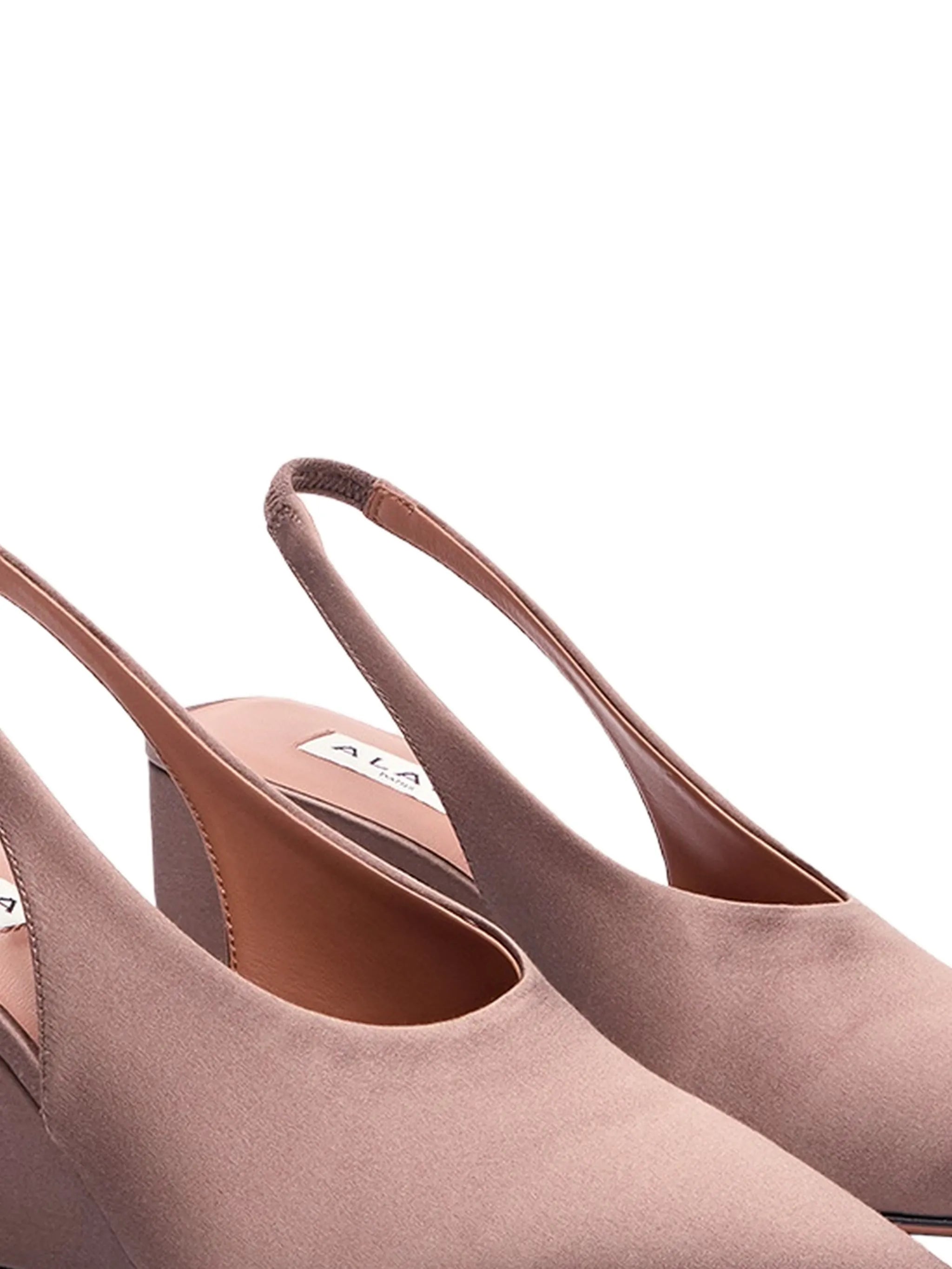 Cube wedge slingbacks in satin
