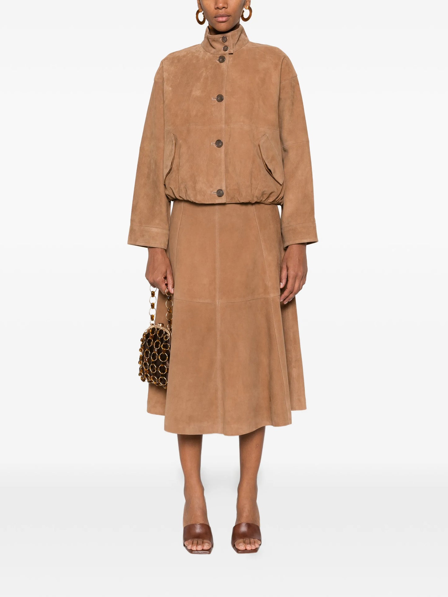 panelling suede midi skirt