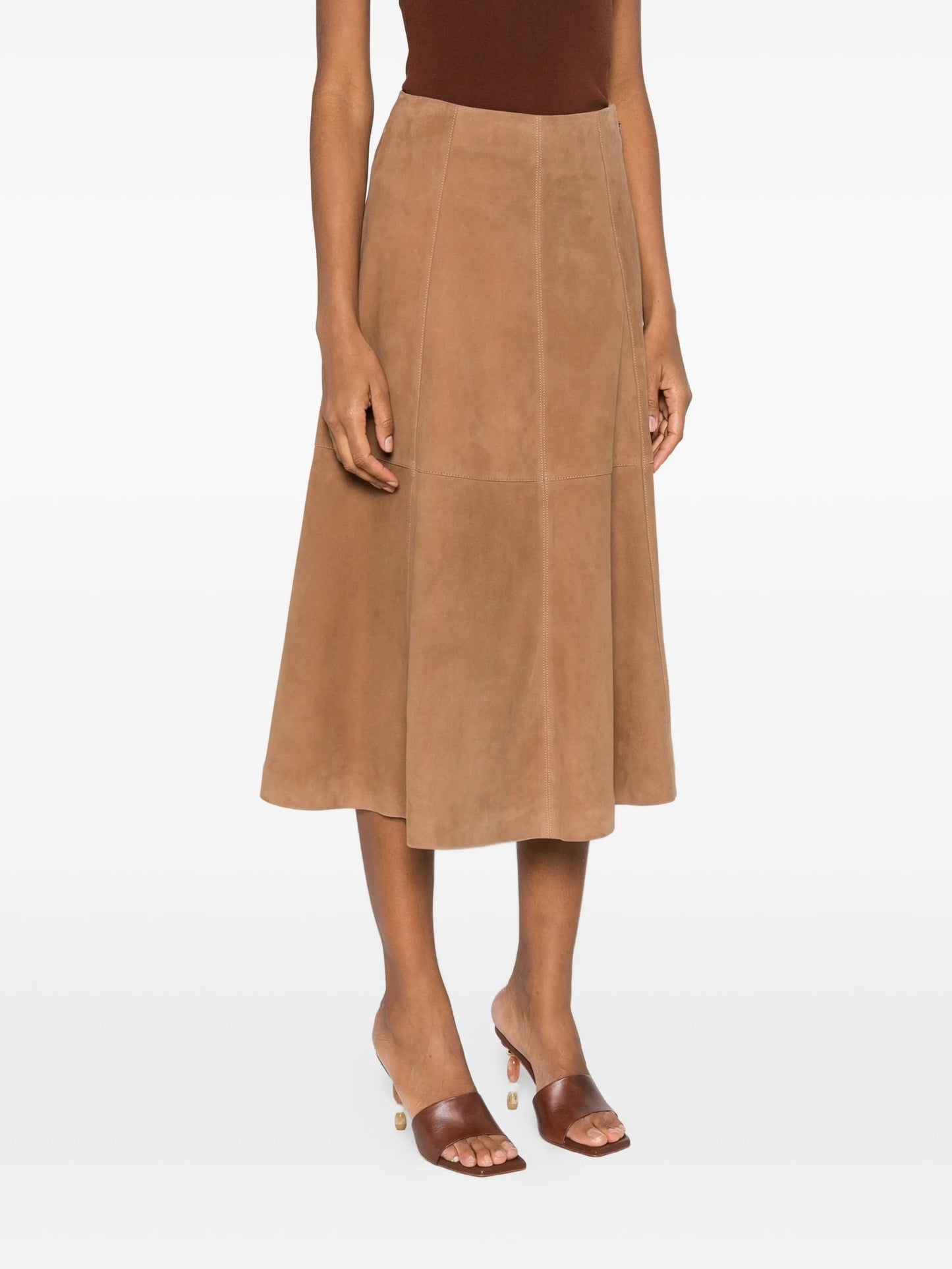 panelling suede midi skirt