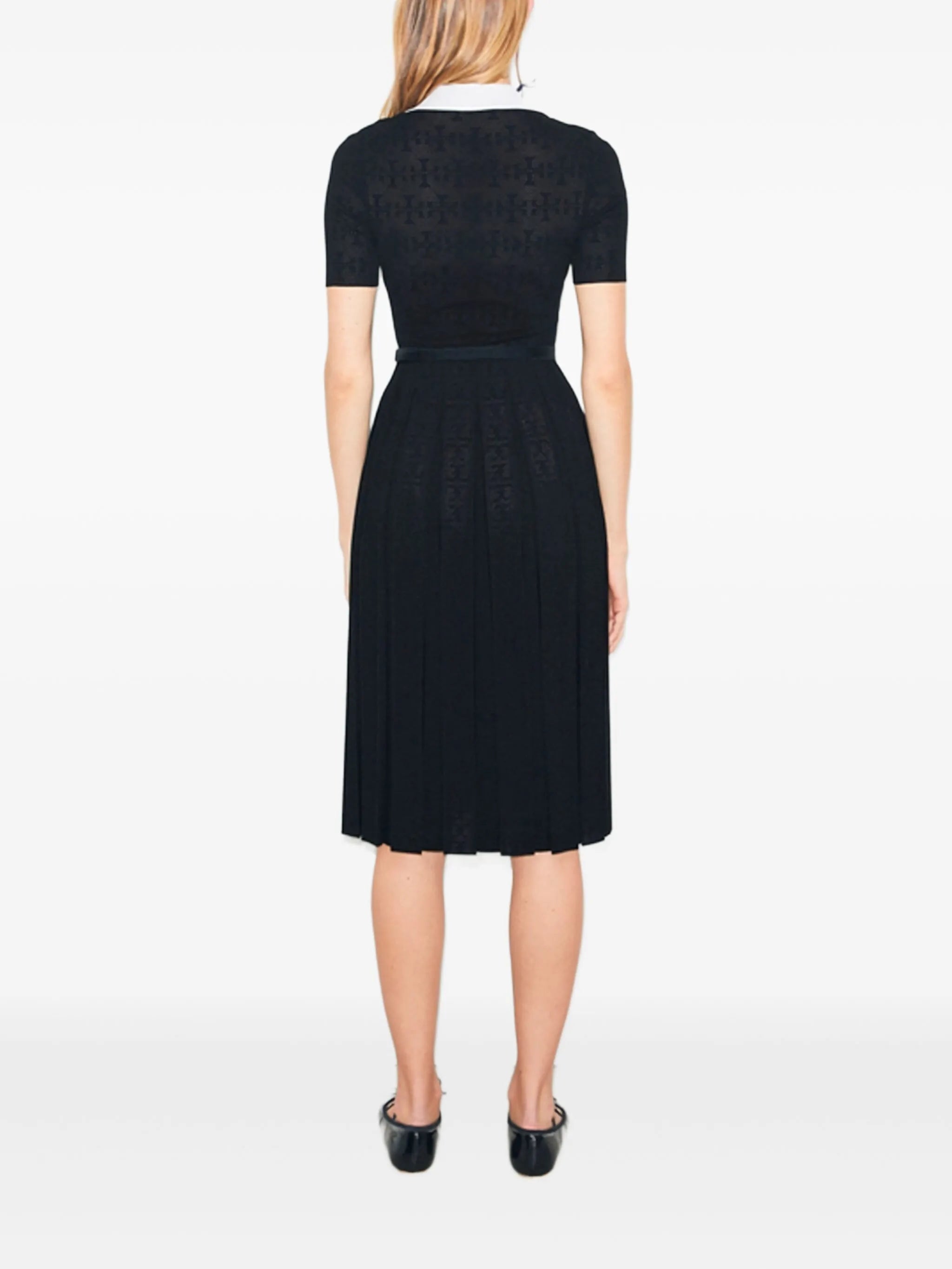 T Monogram pointelle pleated dress