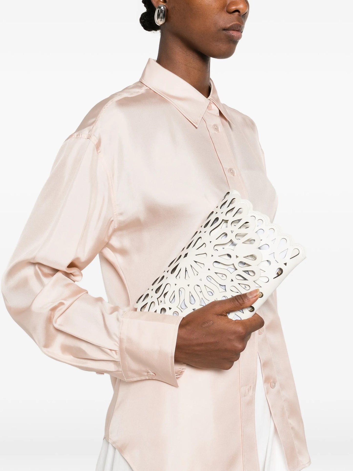 laser-cut leather clutch
