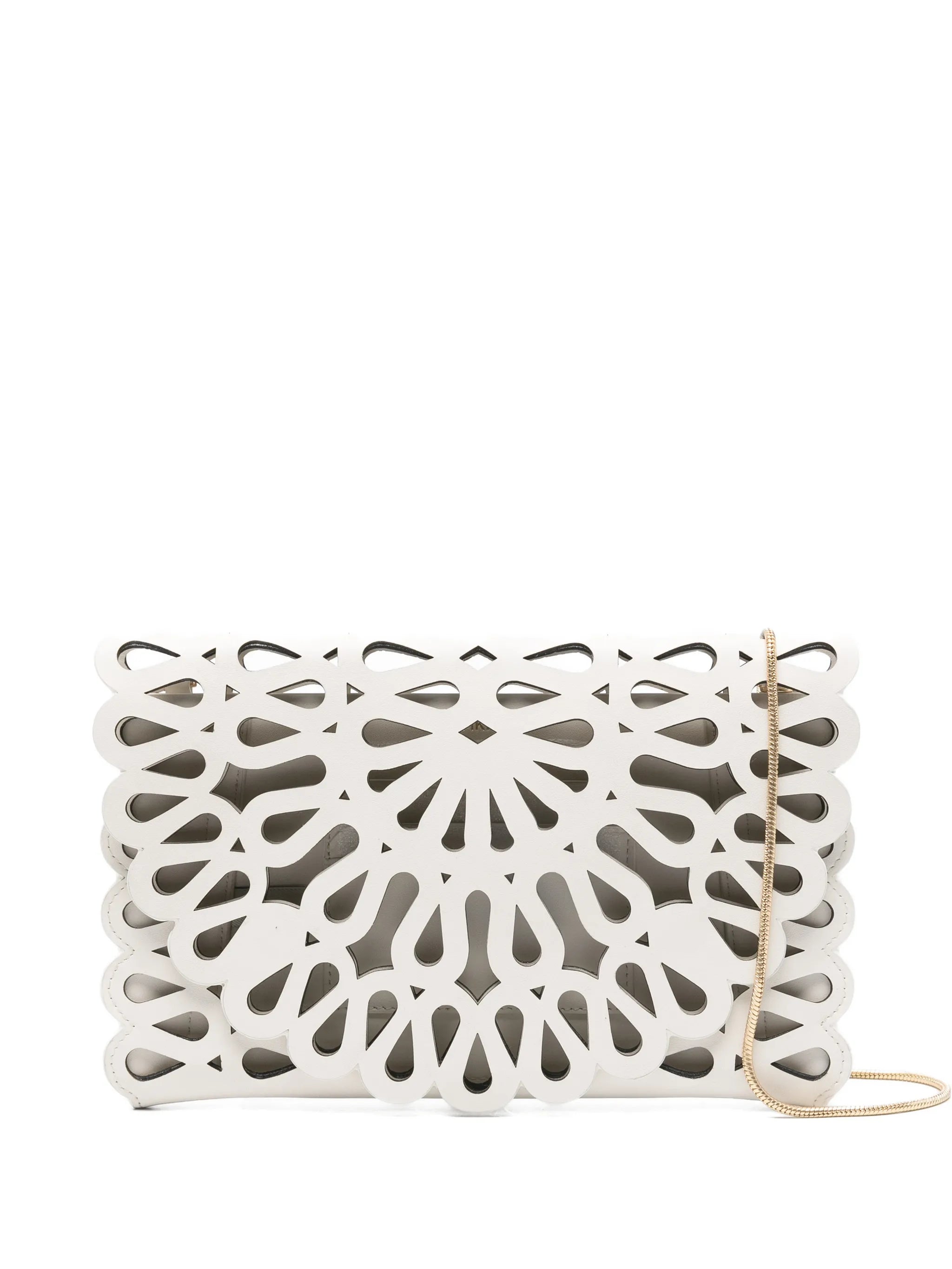 laser-cut leather clutch