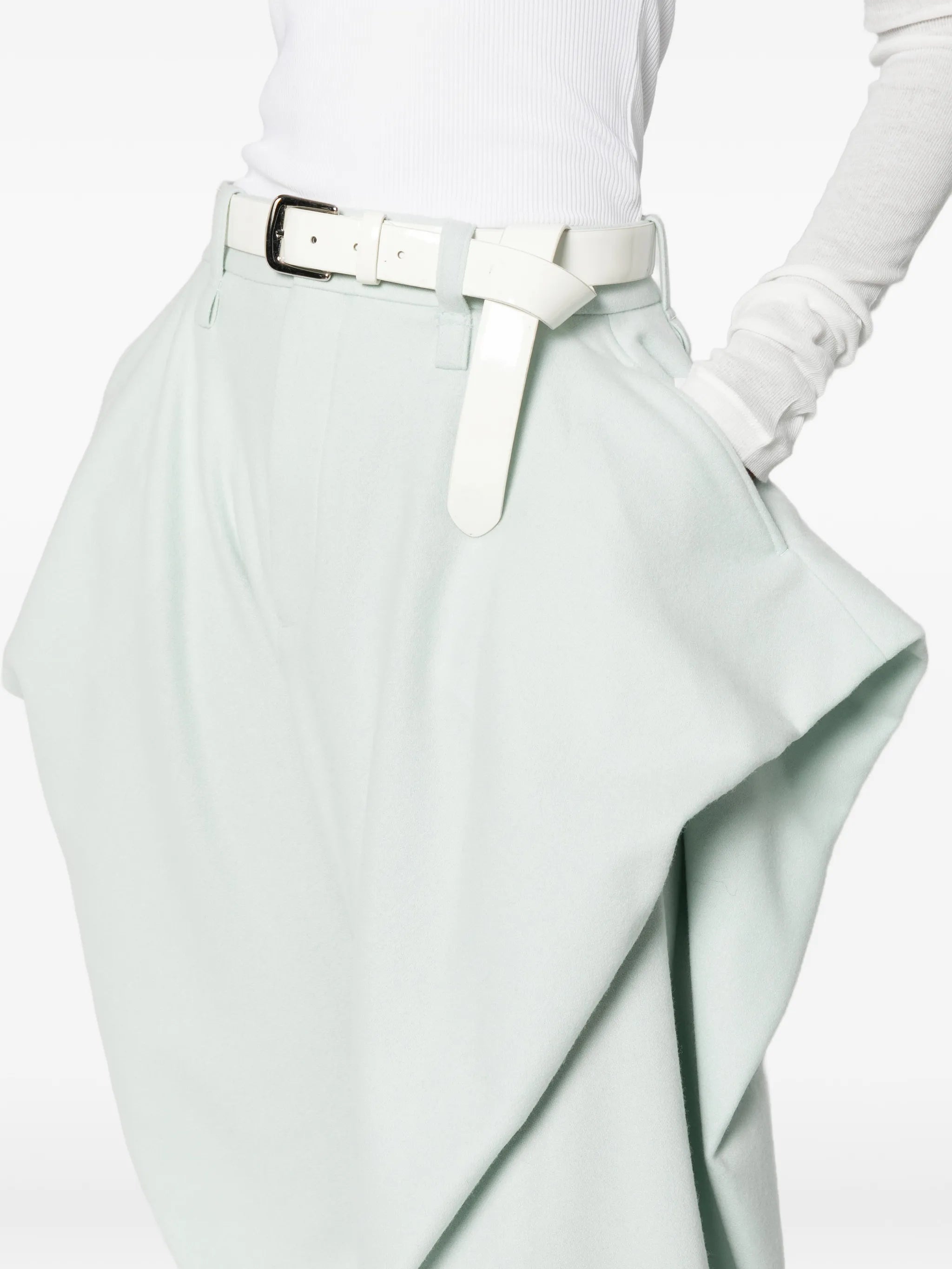 draping detail tweed wool trousers