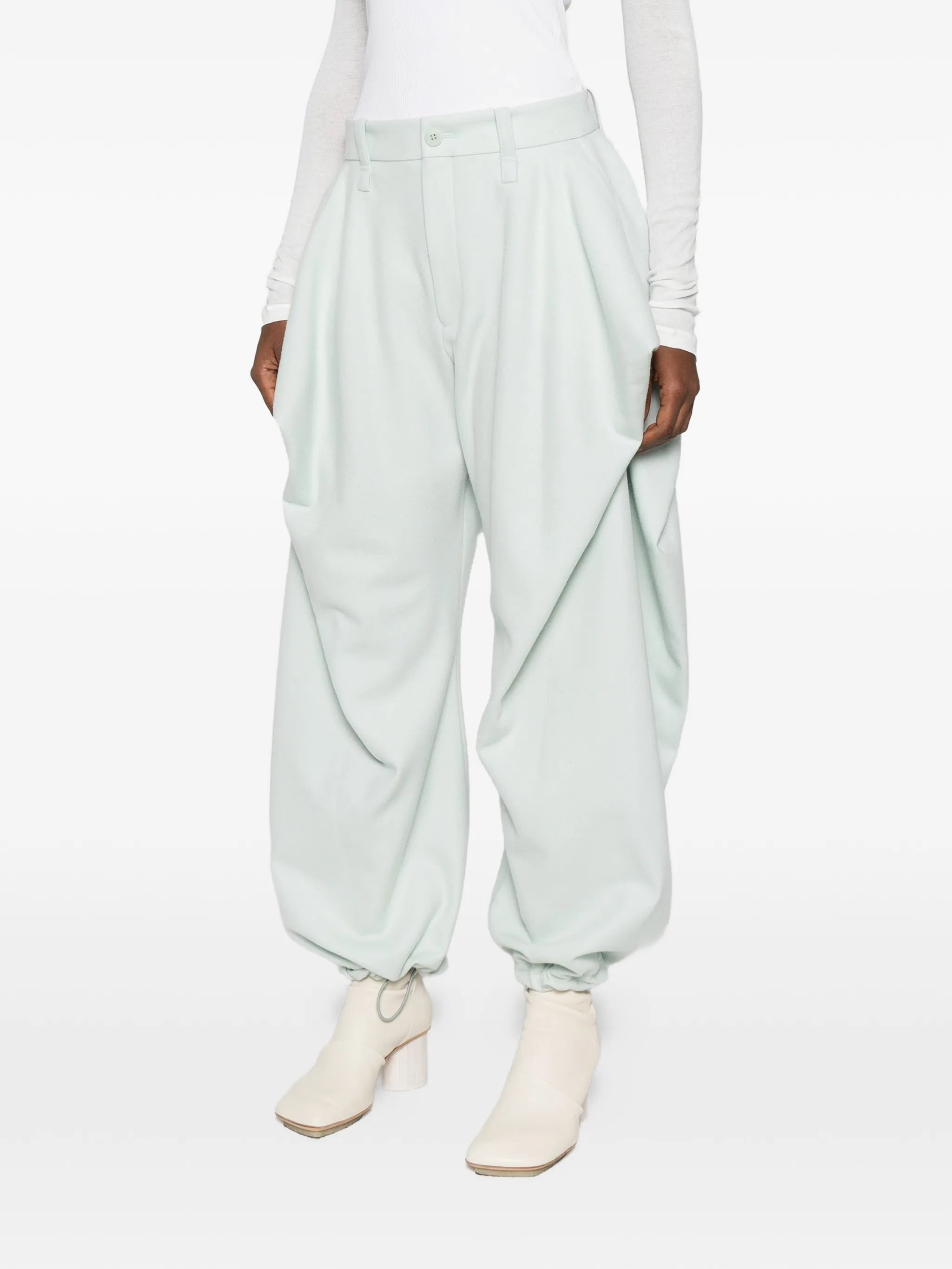 draping detail tweed wool trousers