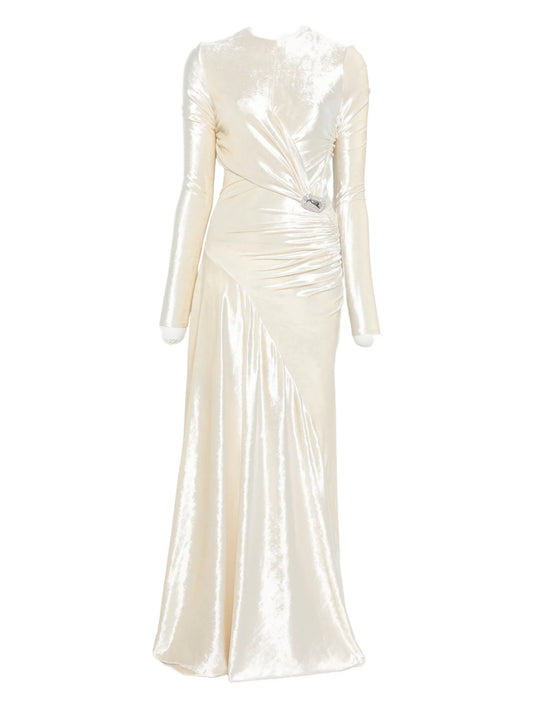 draped velvet gown