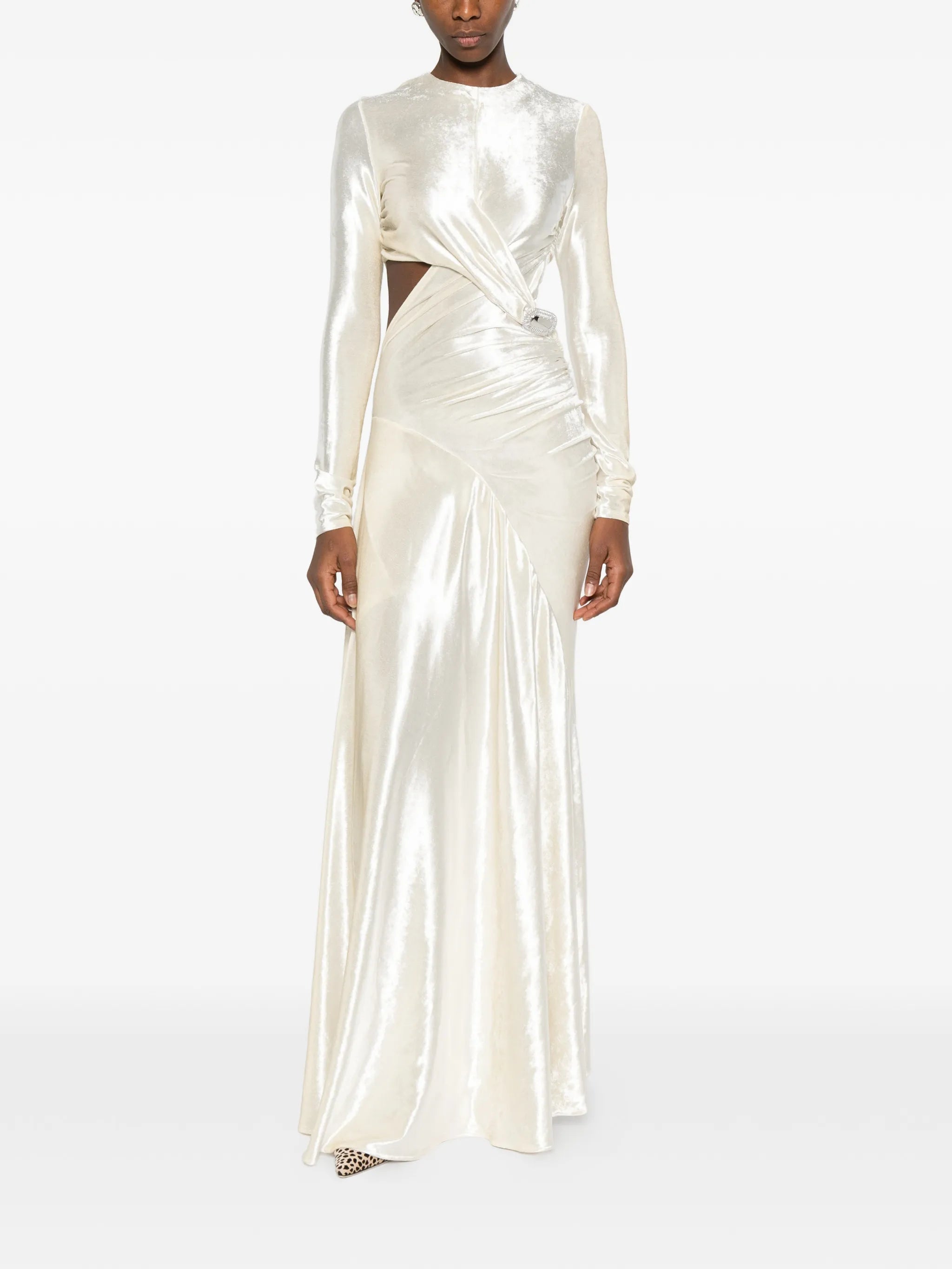 draped velvet gown