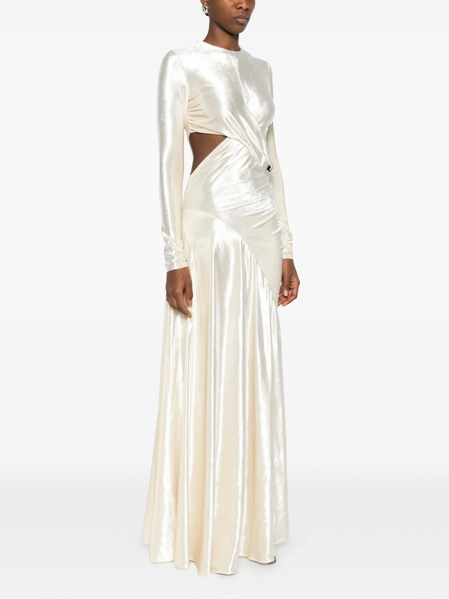 draped velvet gown
