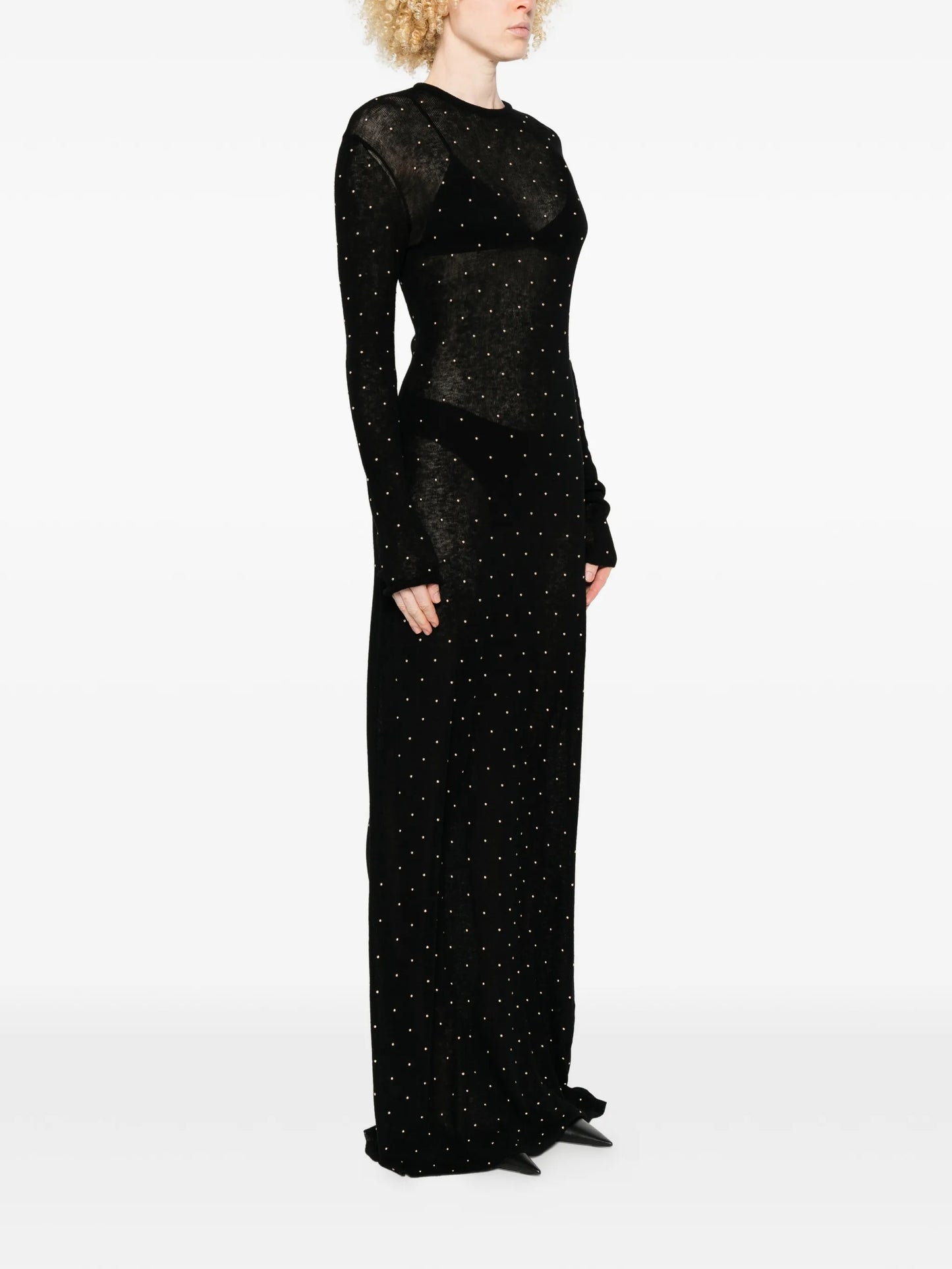 studded long-sleeve maxi dress