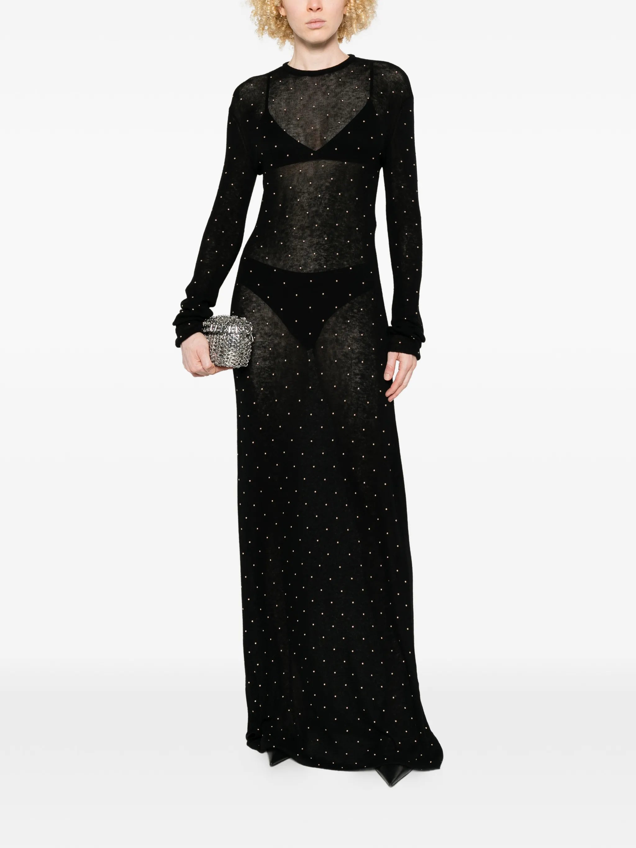 studded long-sleeve maxi dress