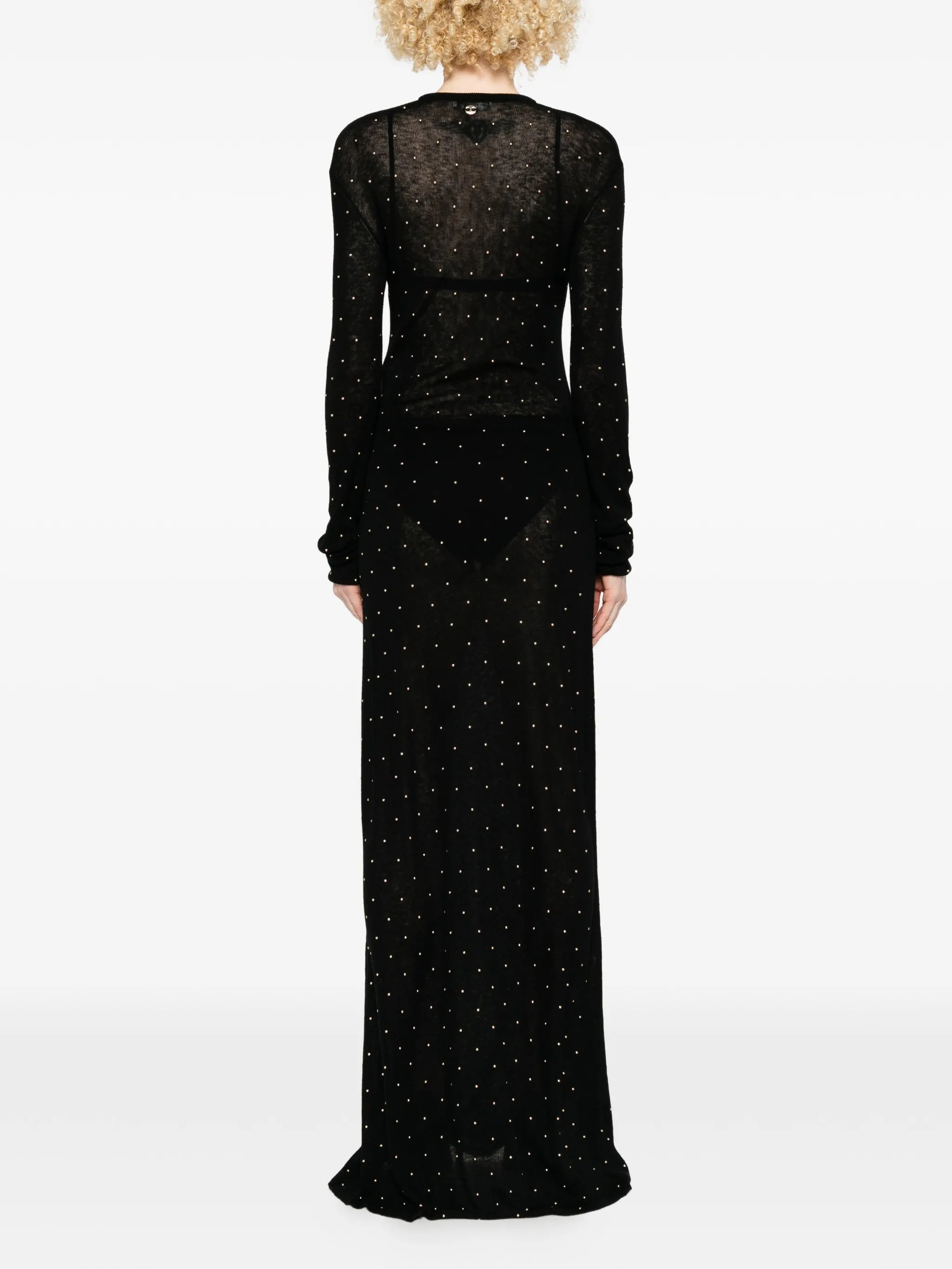 studded long-sleeve maxi dress