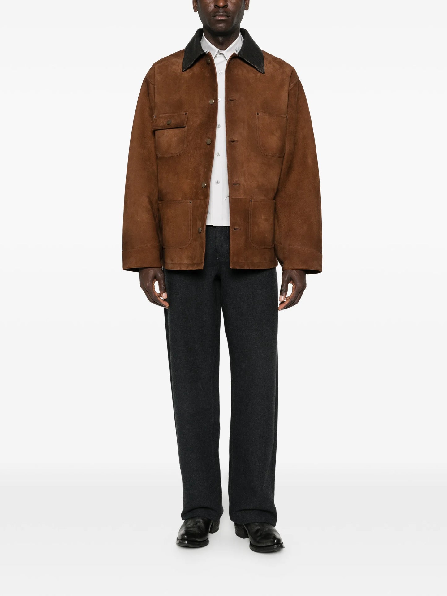 contrast-collar suede jacket