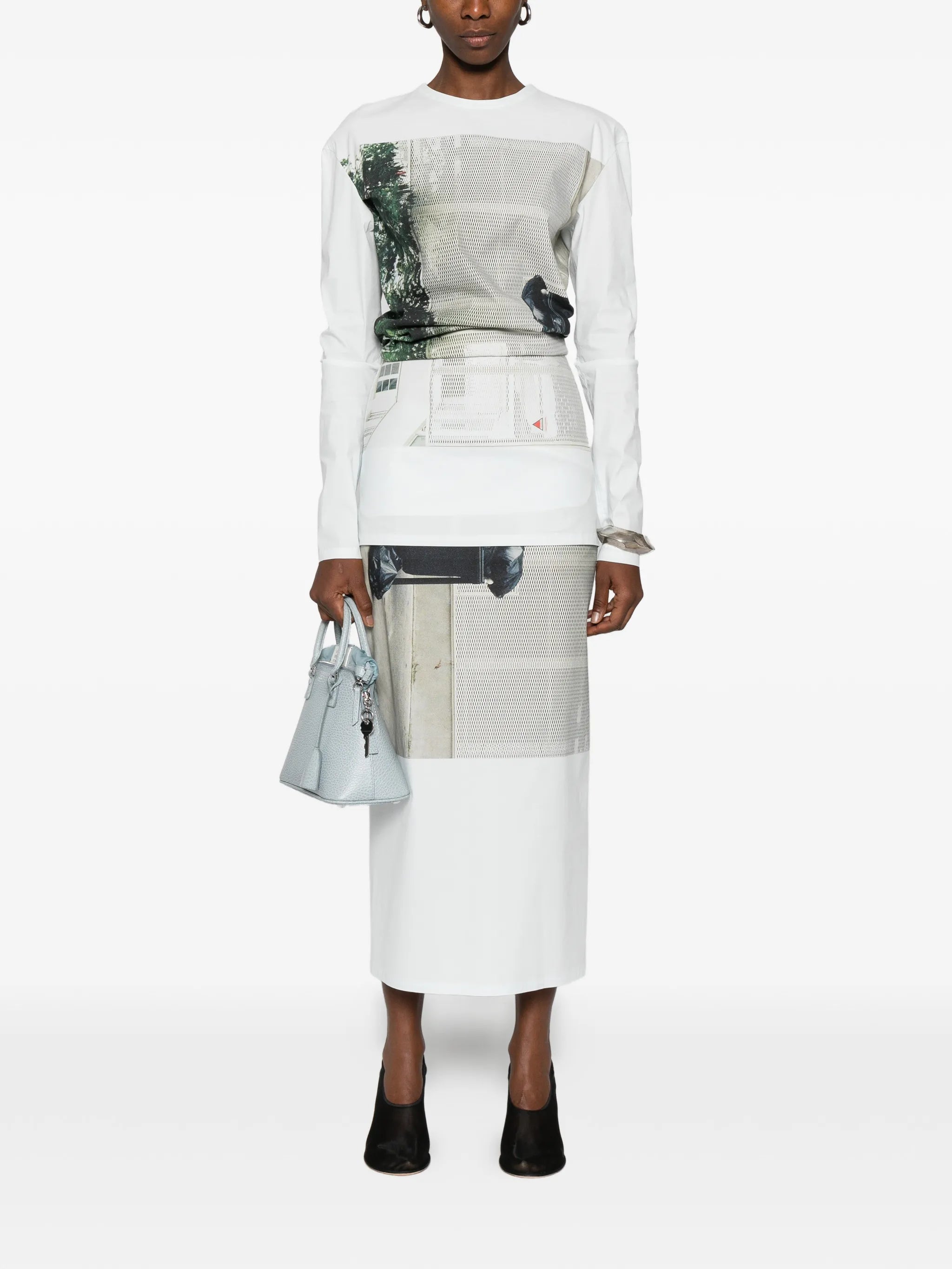 graphic-print street view pencil skirt