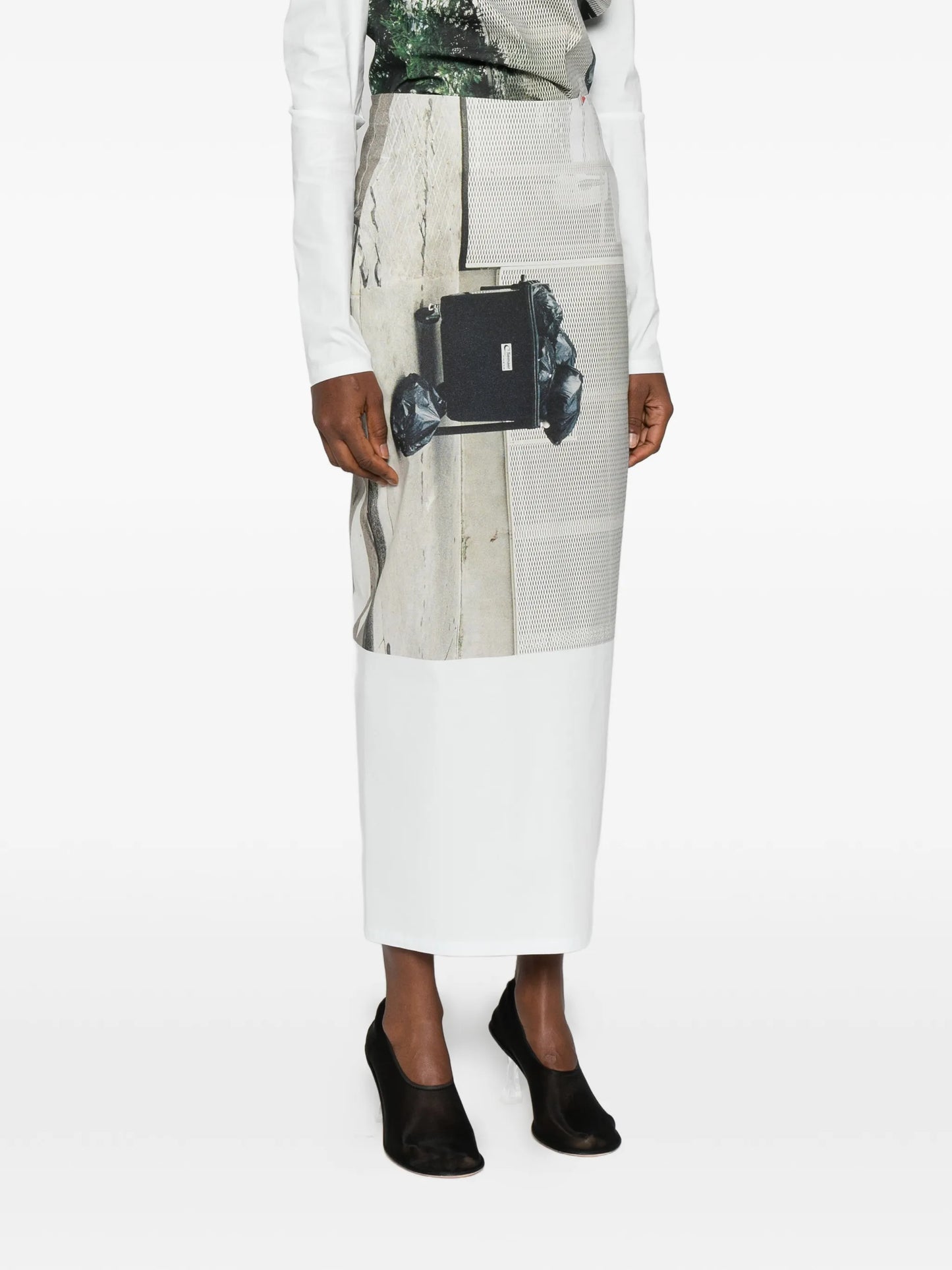 graphic-print street view pencil skirt