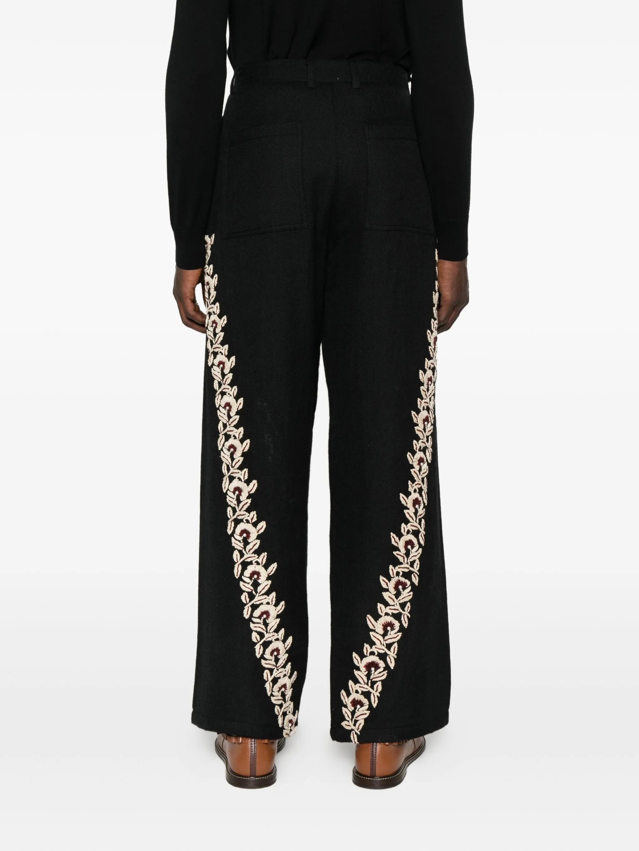 floral-embroidered trousers
