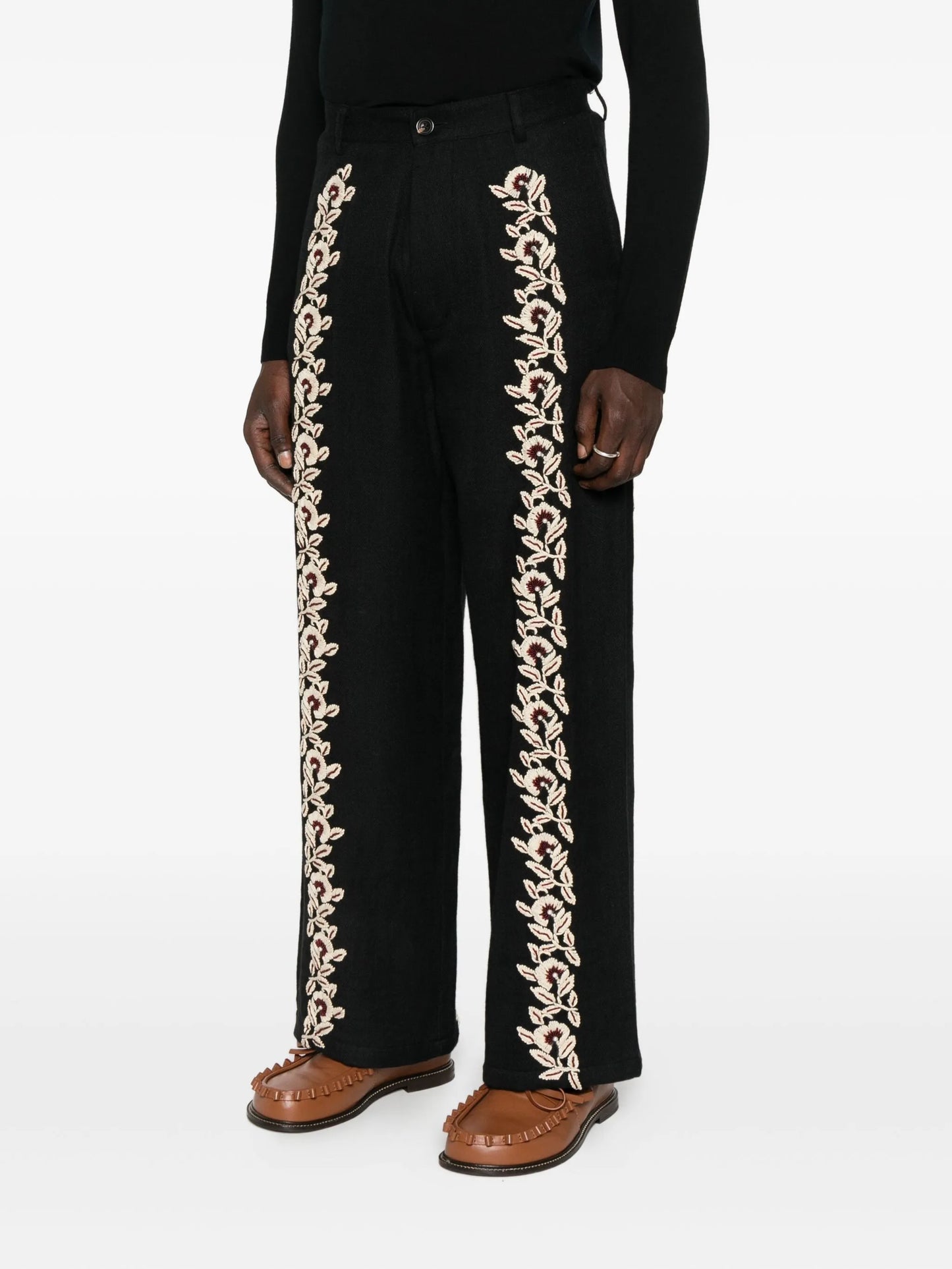 floral-embroidered trousers