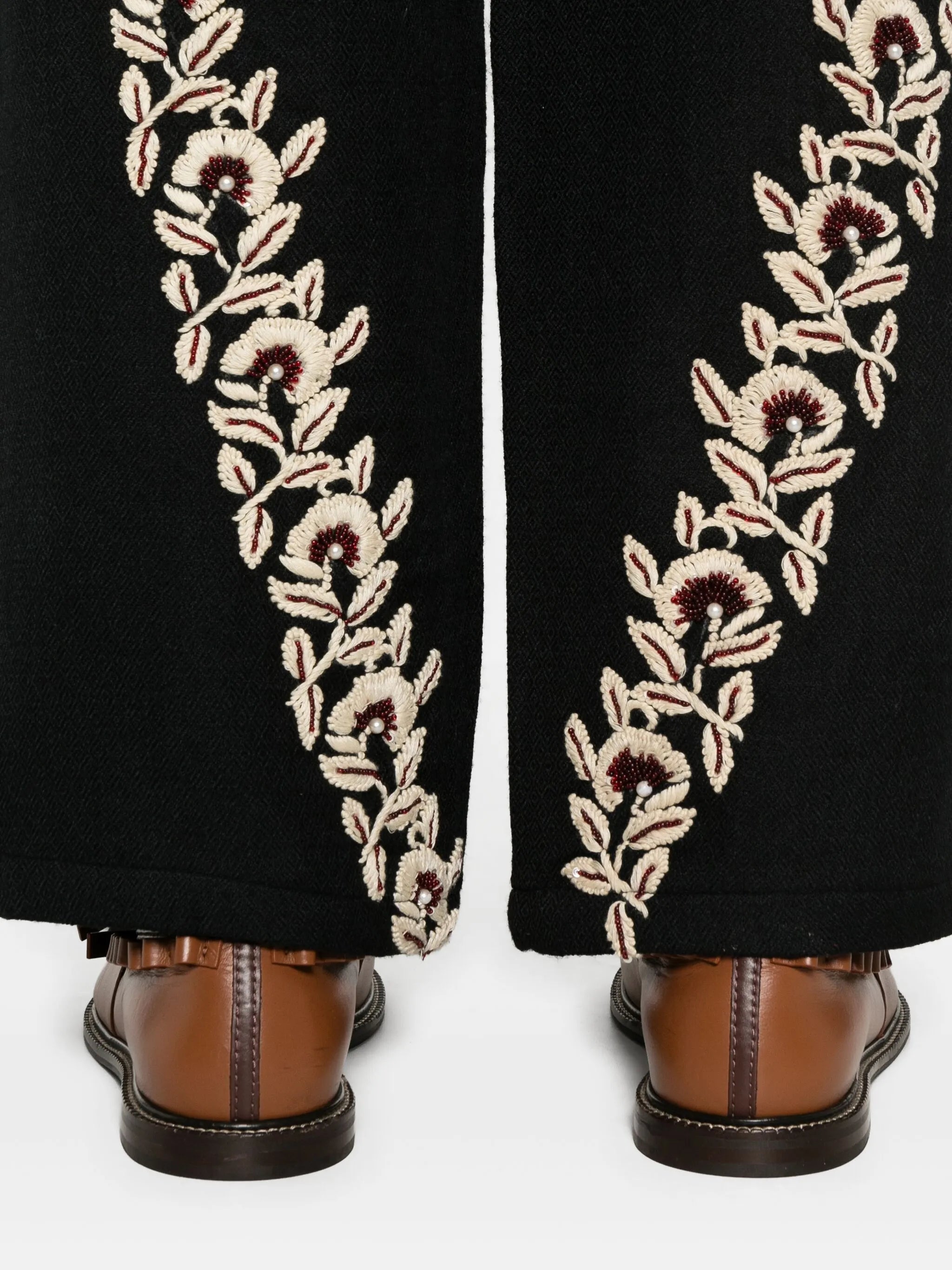 floral-embroidered trousers