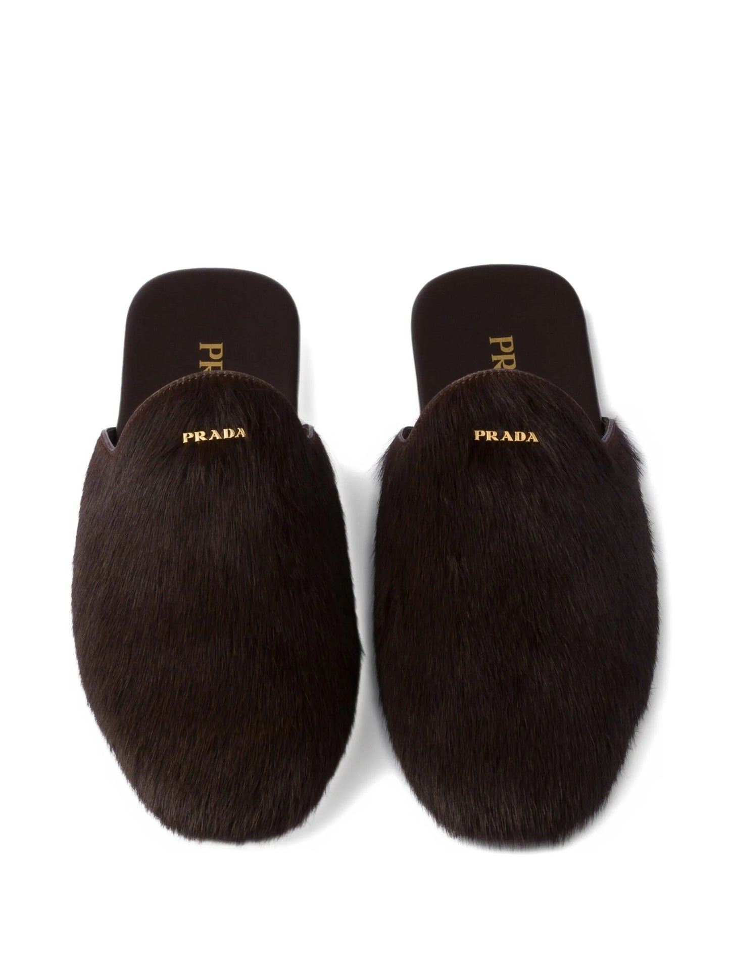 logo-plaque hair-calf mules