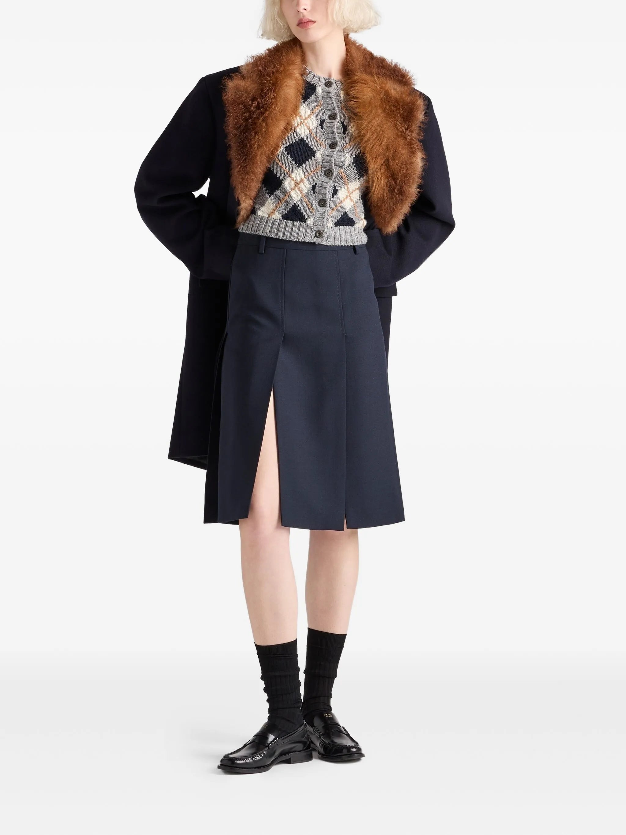 diamond-pattern wool cardigan