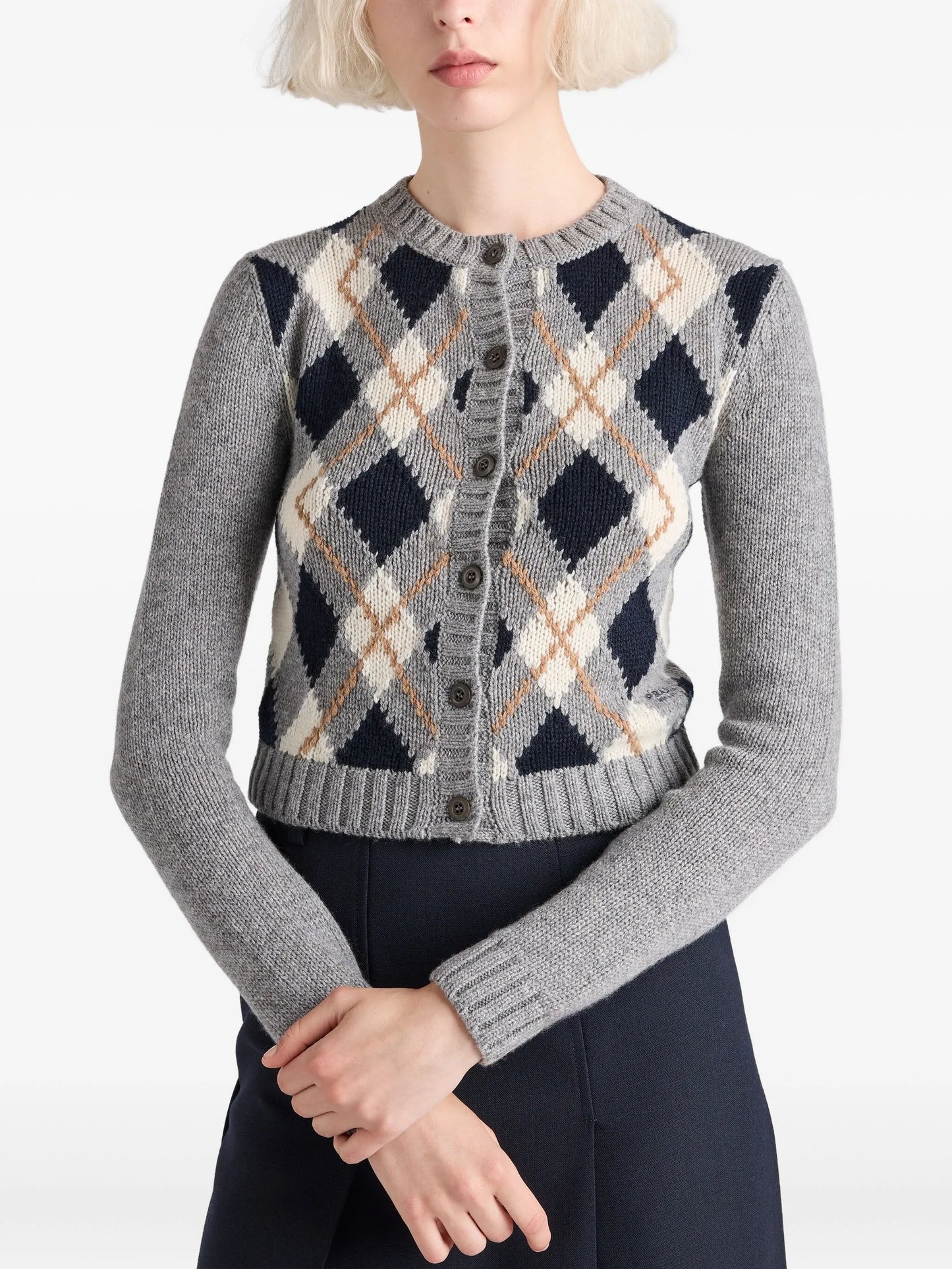 diamond-pattern wool cardigan