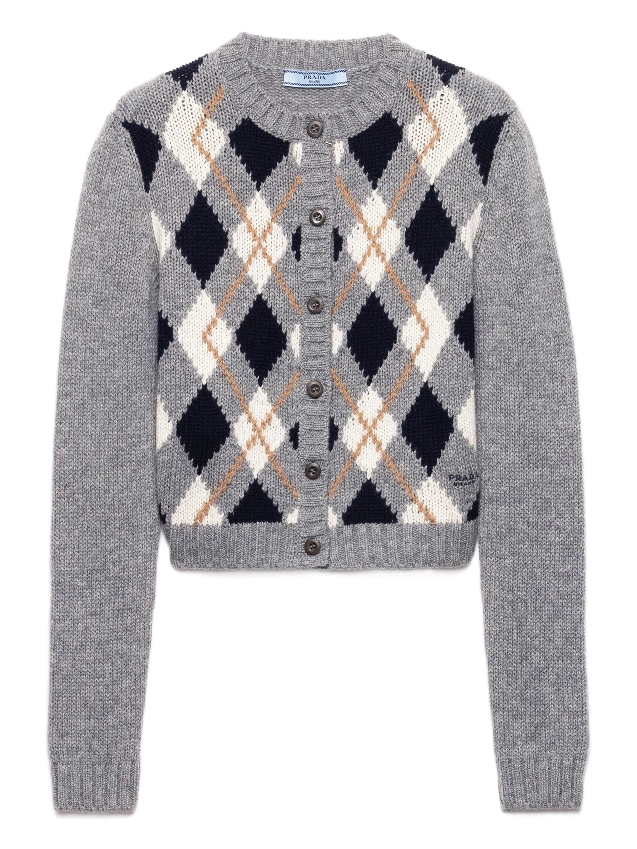 diamond-pattern wool cardigan