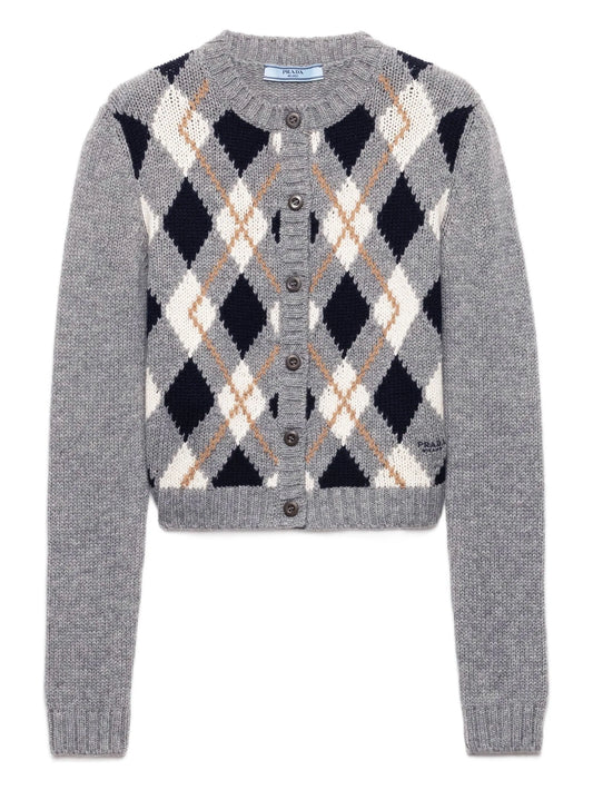 diamond-pattern wool cardigan