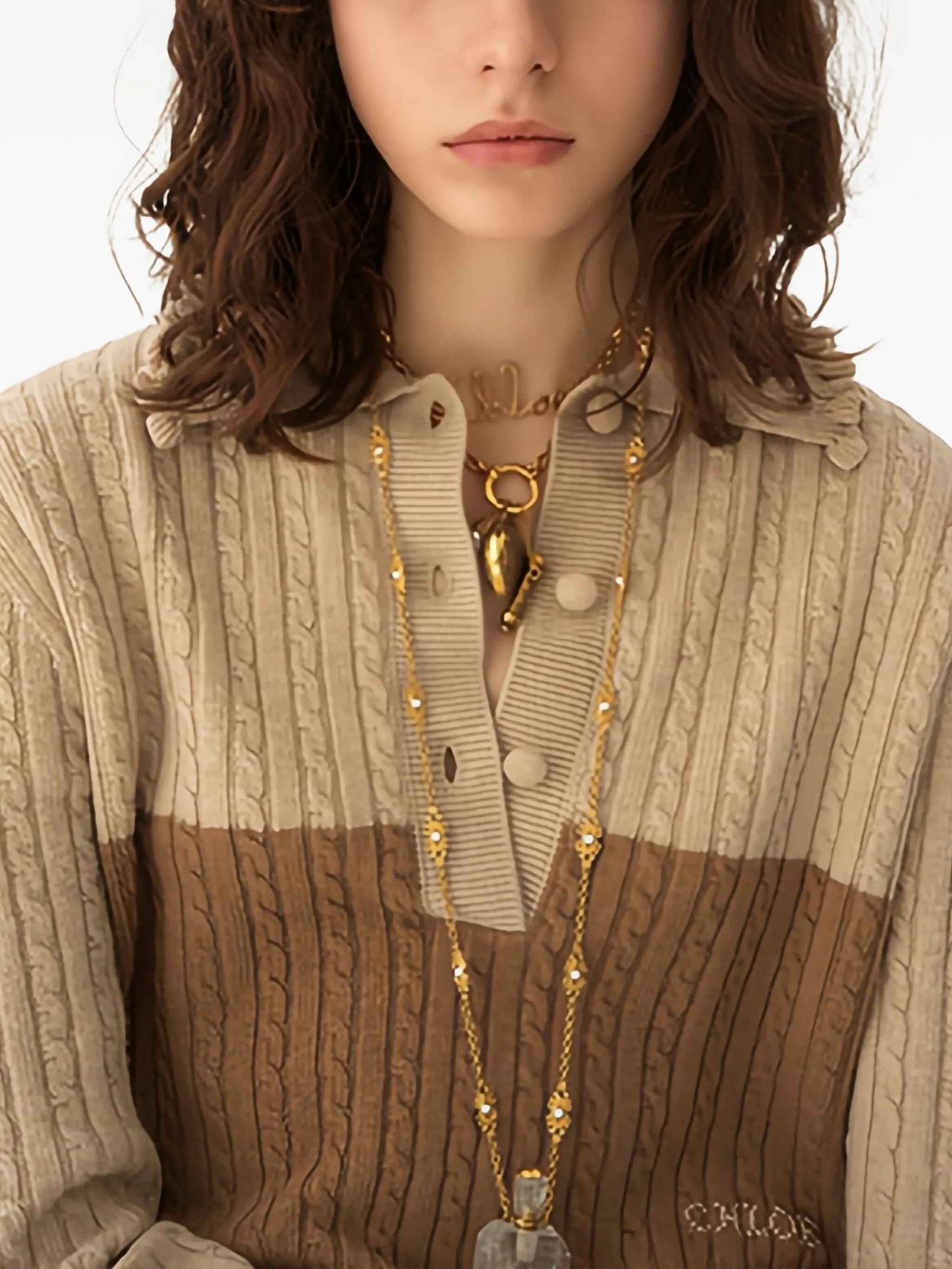 cable-knit two-tone sweater