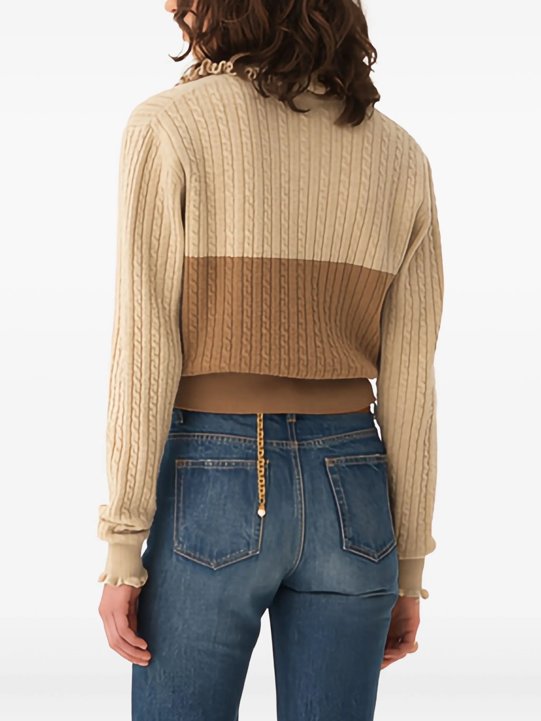 cable-knit two-tone sweater