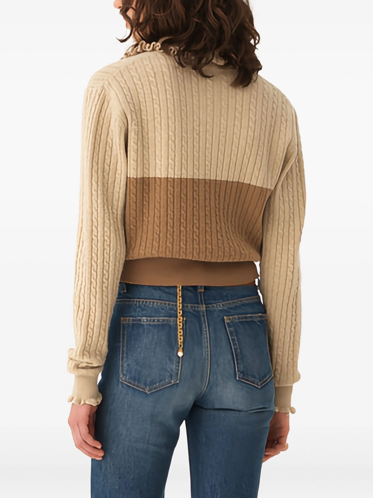 cable-knit two-tone sweater
