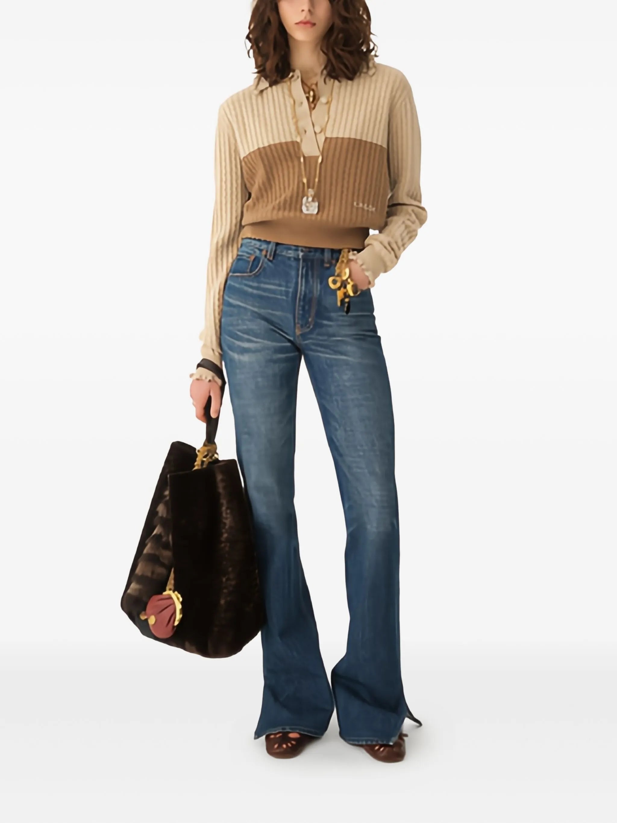 cable-knit two-tone sweater