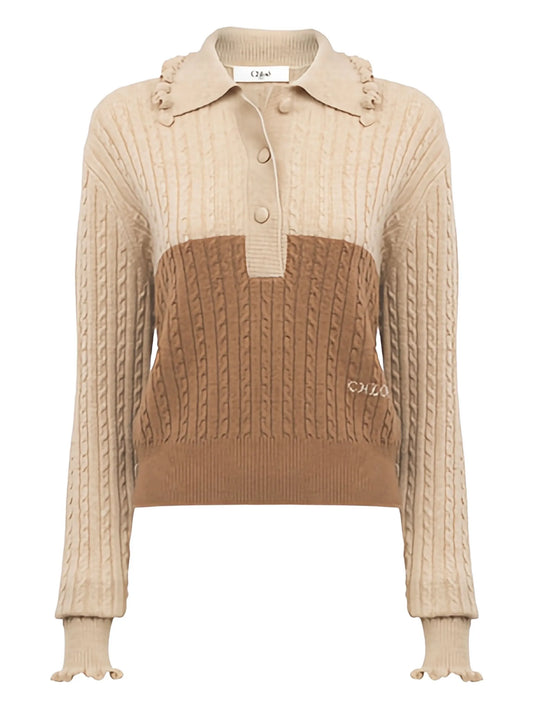 cable-knit two-tone sweater