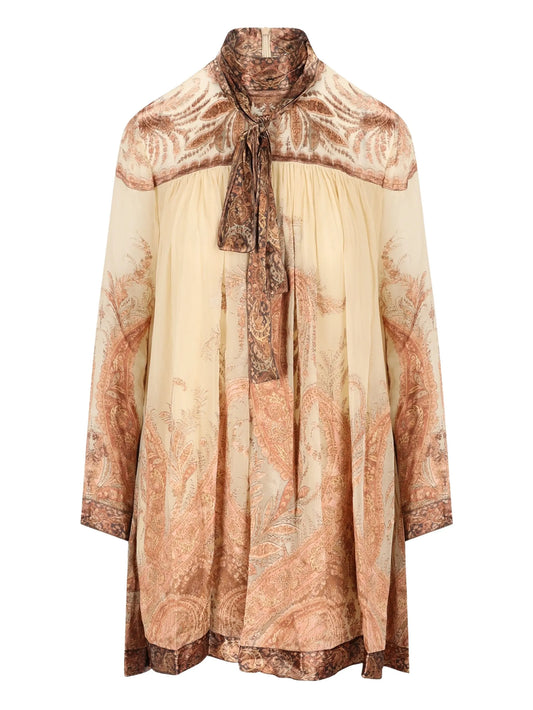 Hypnotic paisley-print tied-neck dress