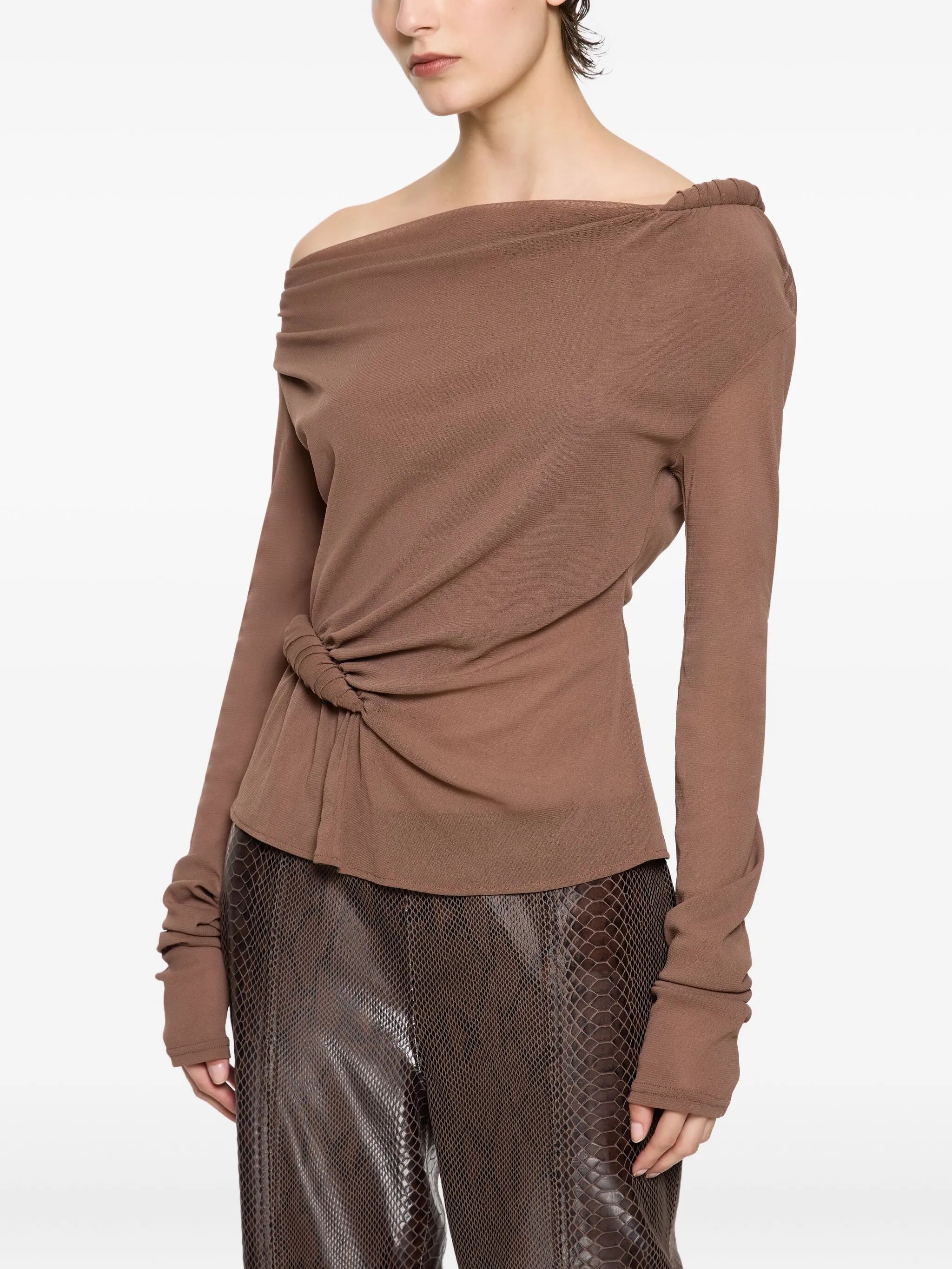 Croissant long-sleeve knot-detail top