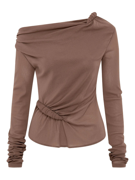 Croissant long-sleeve knot-detail top