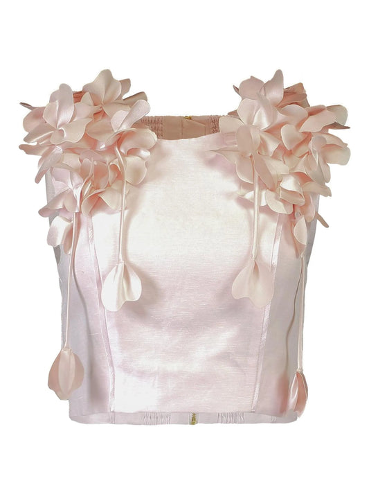 Camille floral-appliqué top