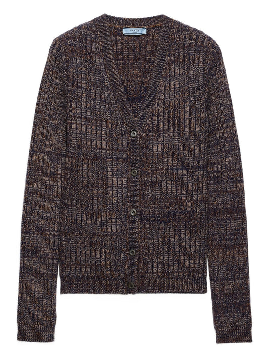 rib-knit V-neck cardigan