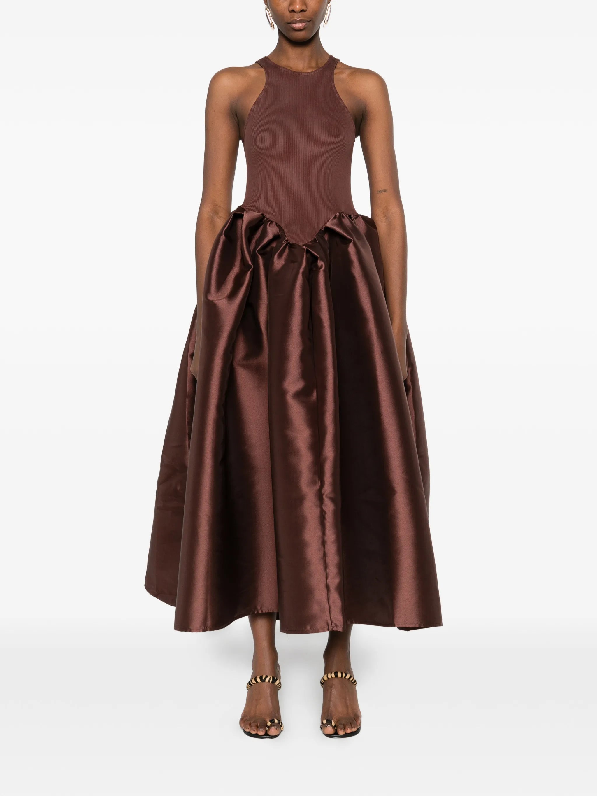 satin-skirt midi dress