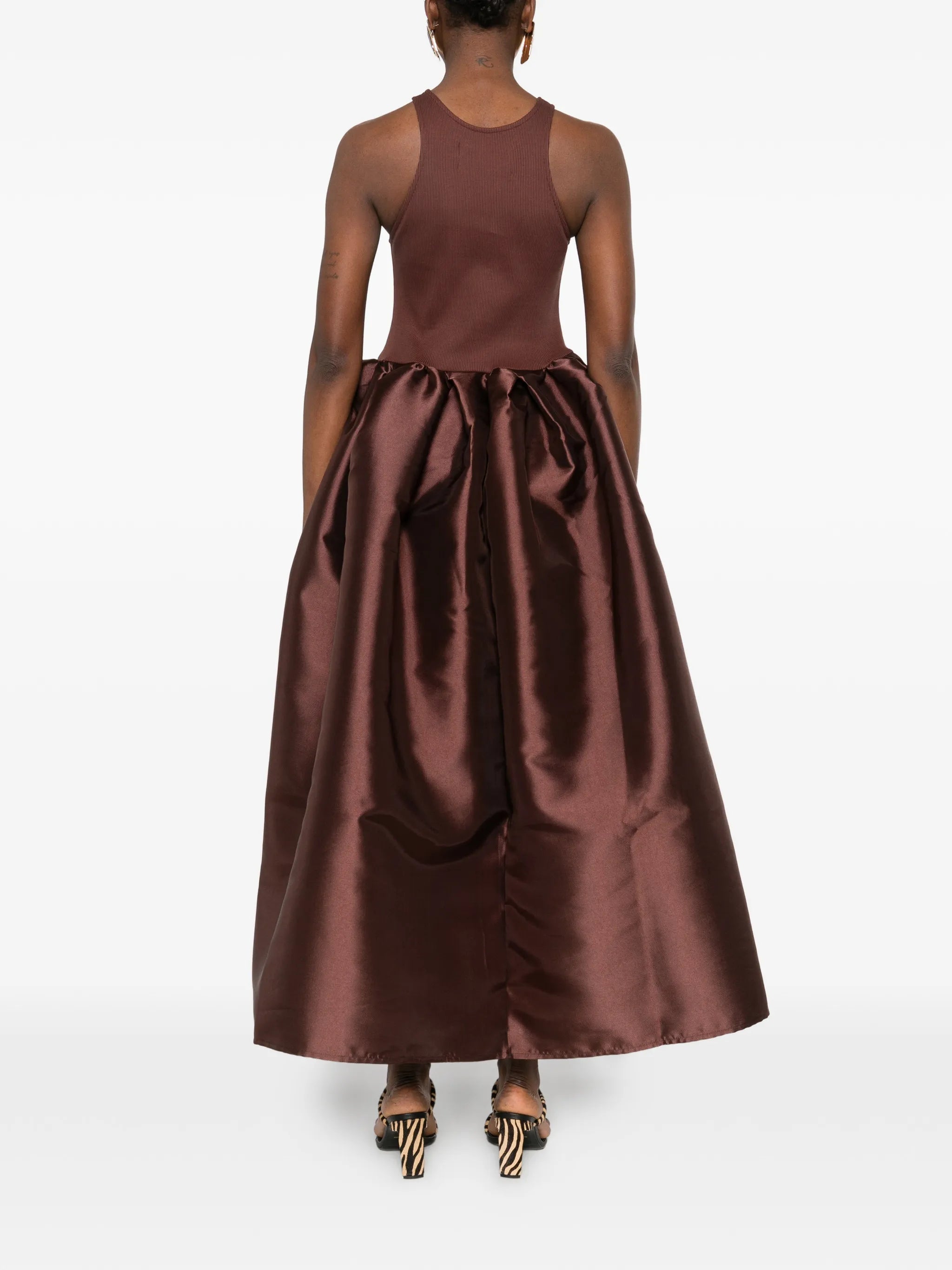 satin-skirt midi dress