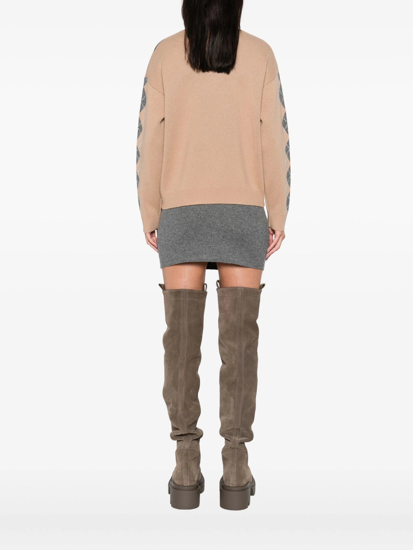 Alberte embellished argyle-pattern sweater