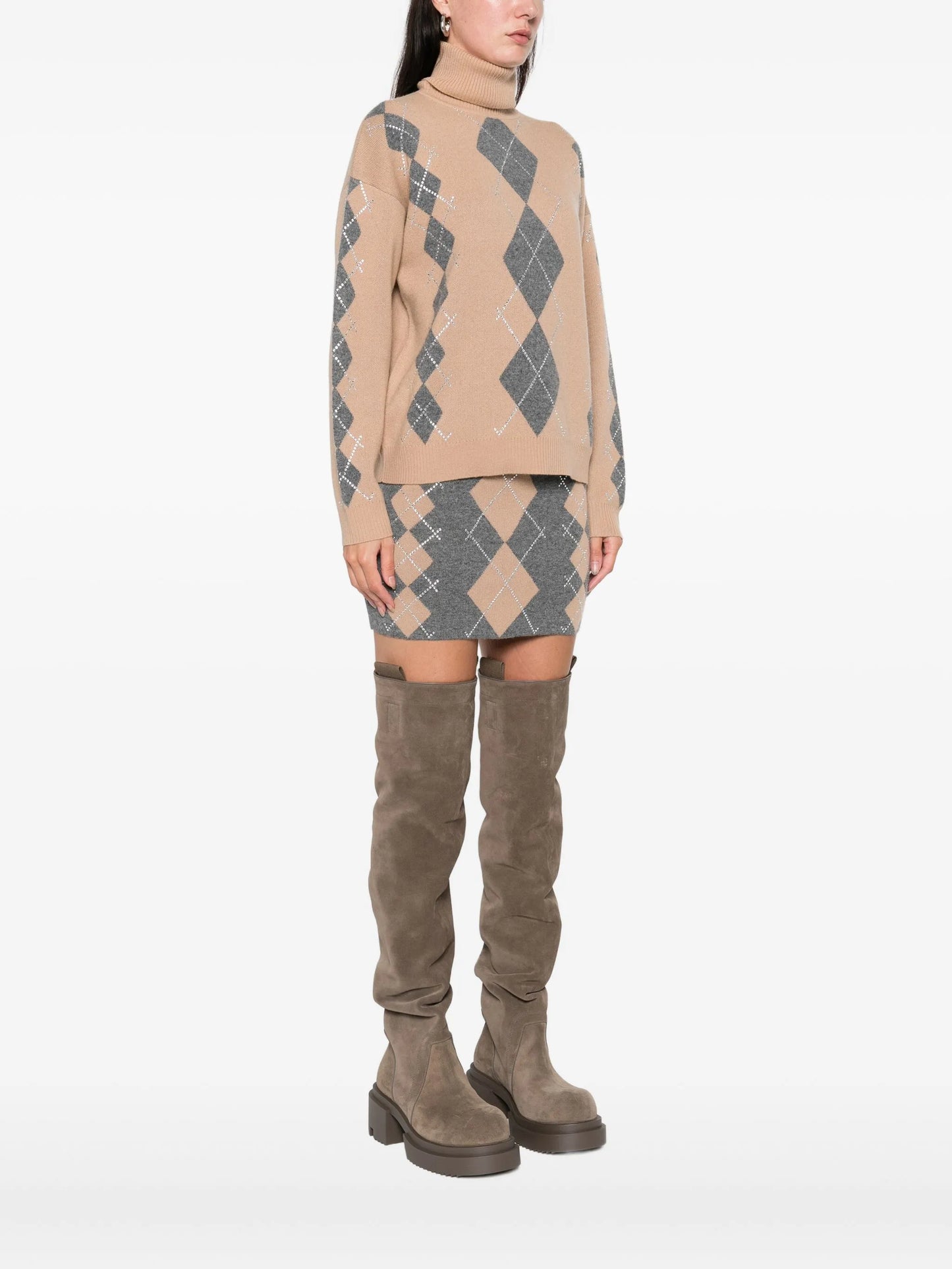 Alberte embellished argyle-pattern sweater