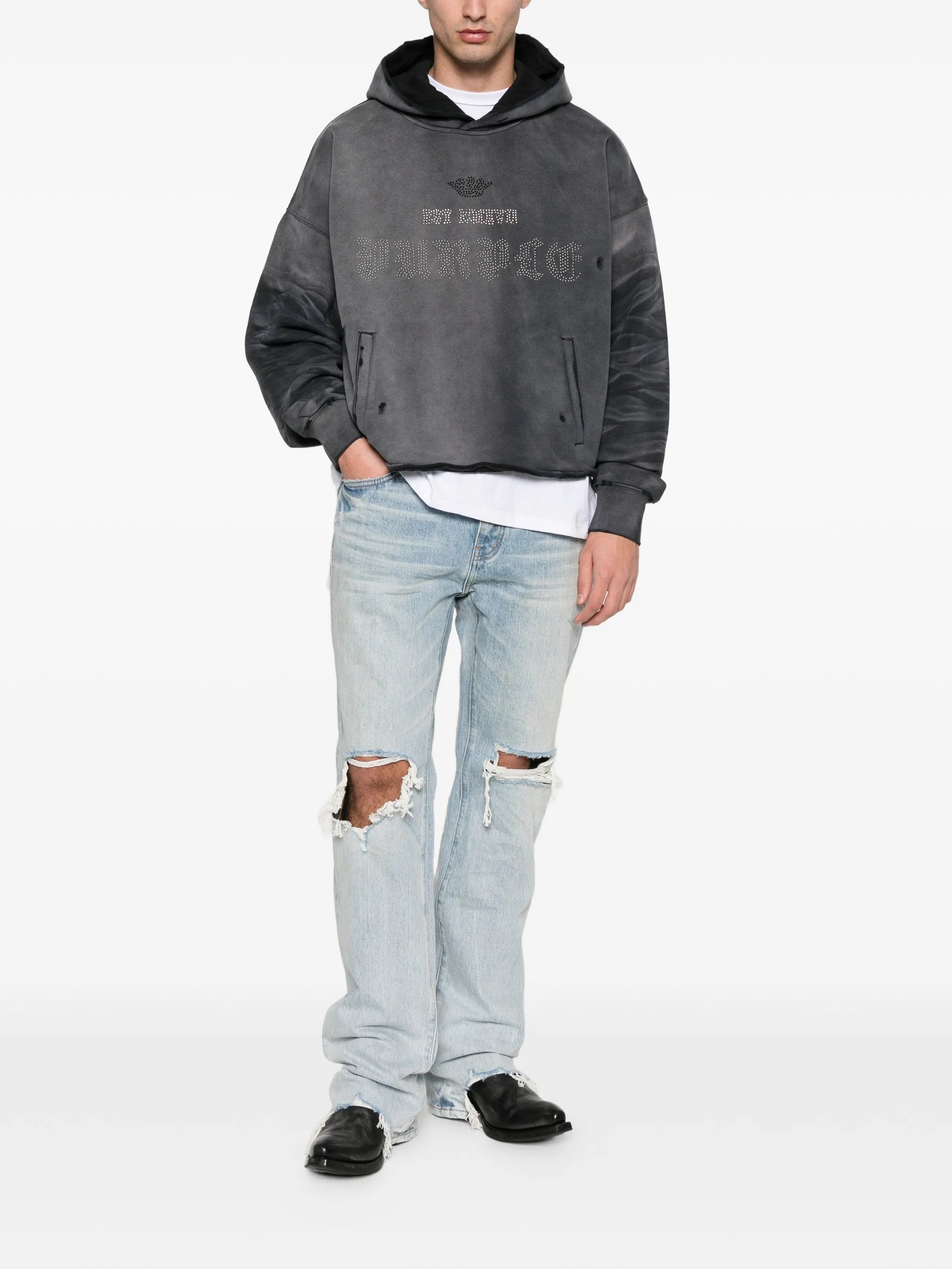 embellished hooded fleece hoodie