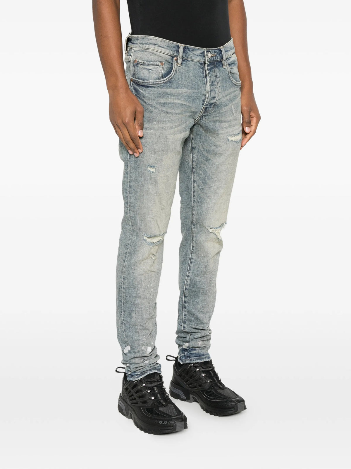 P001 Worn Indigo slashed paint pants