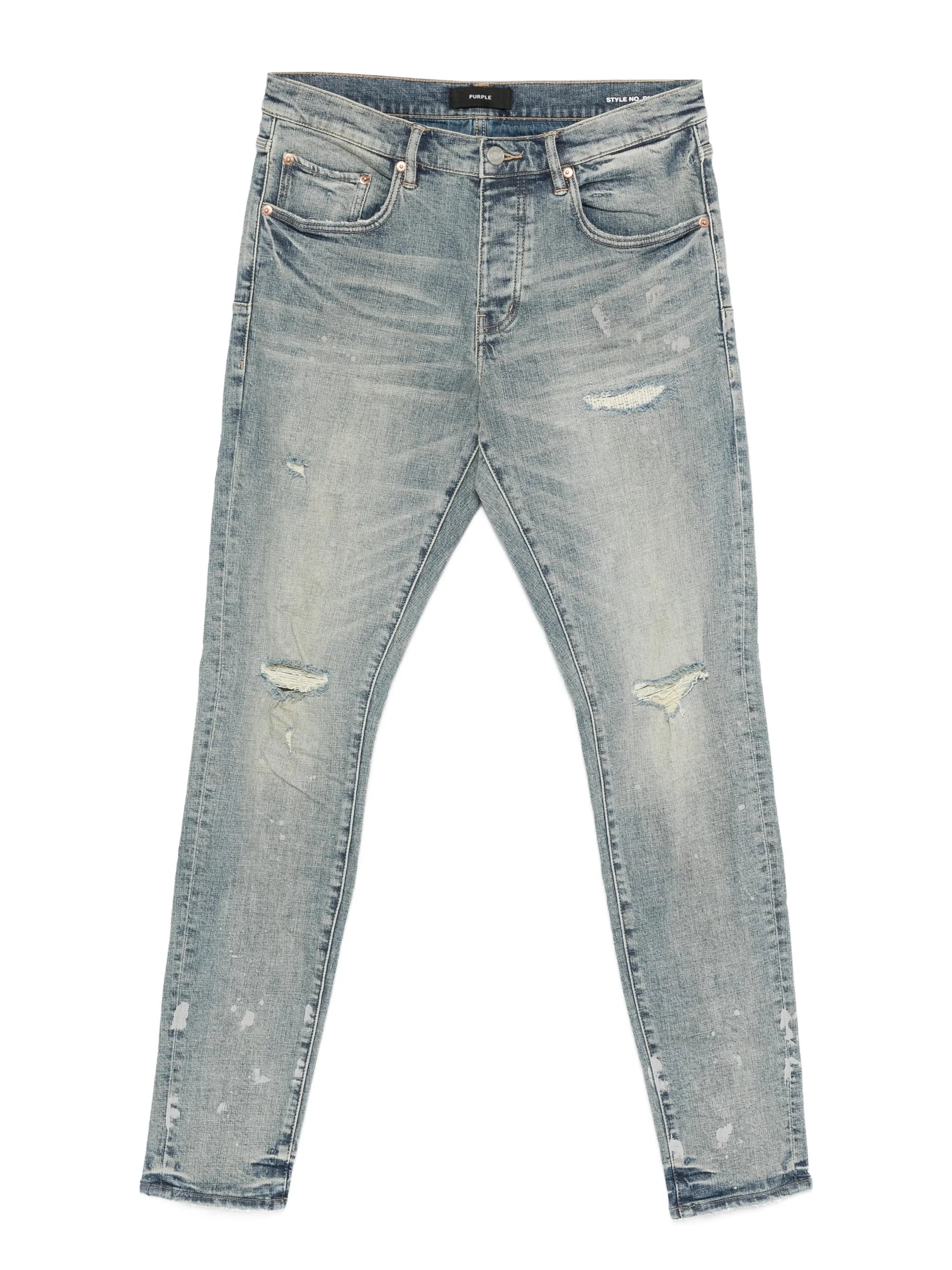 P001 Worn Indigo slashed paint pants