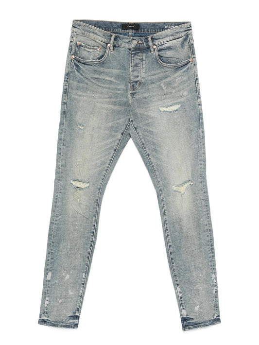 P001 Worn Indigo slashed paint pants