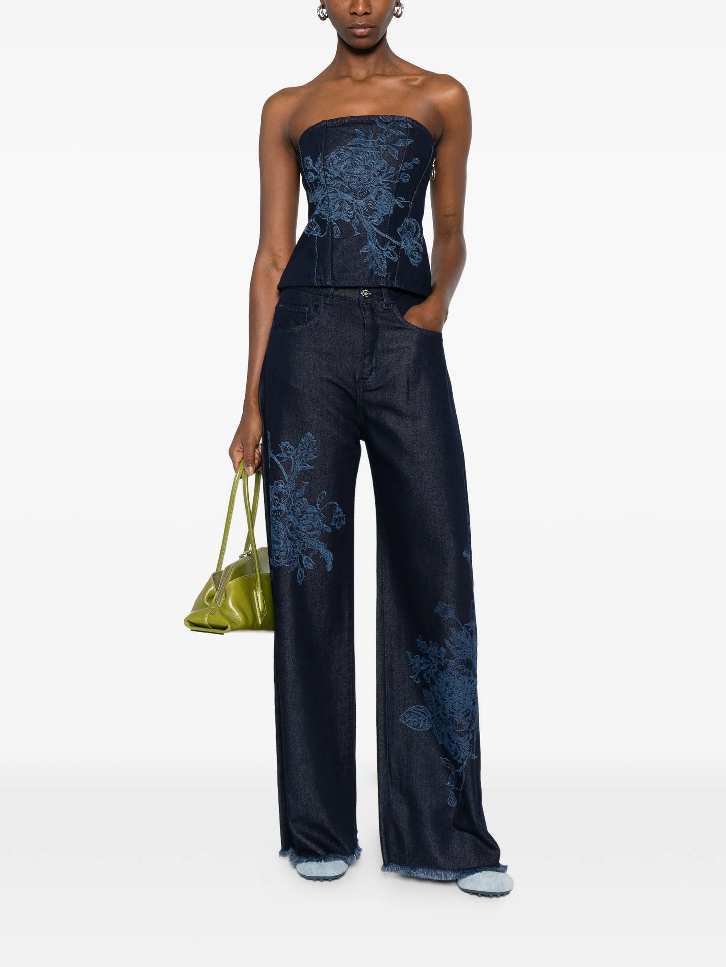 flower-motif frayed jeans