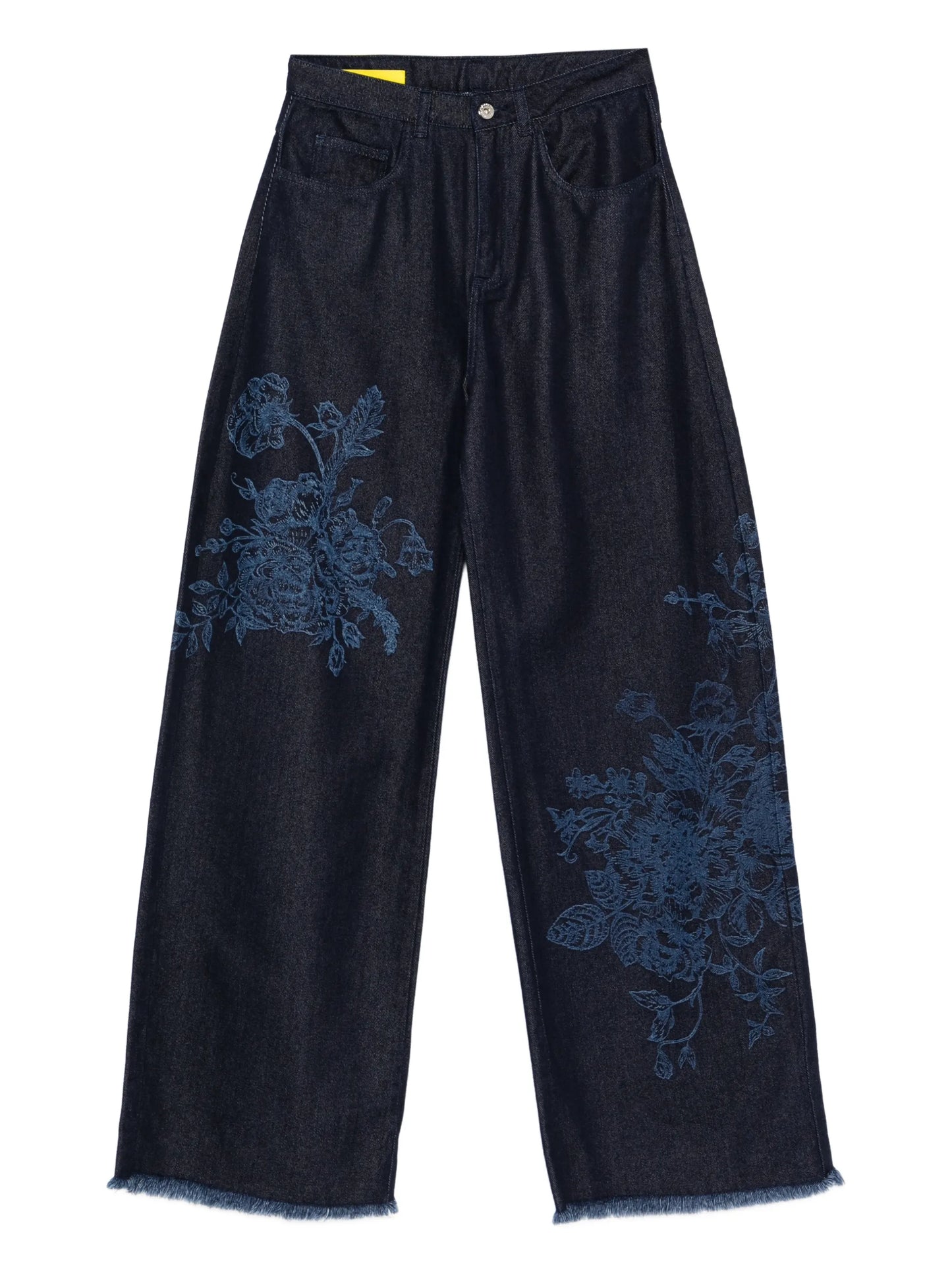 flower-motif frayed jeans