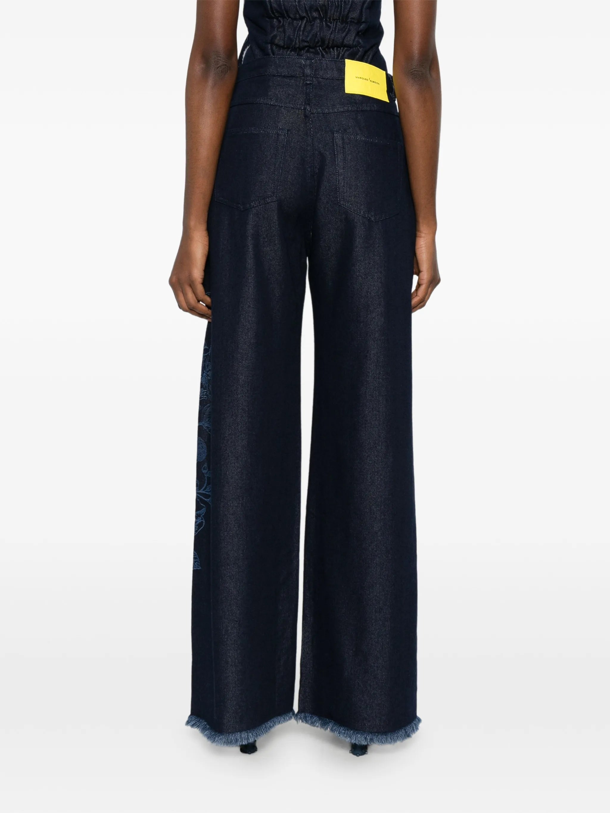 flower-motif frayed jeans