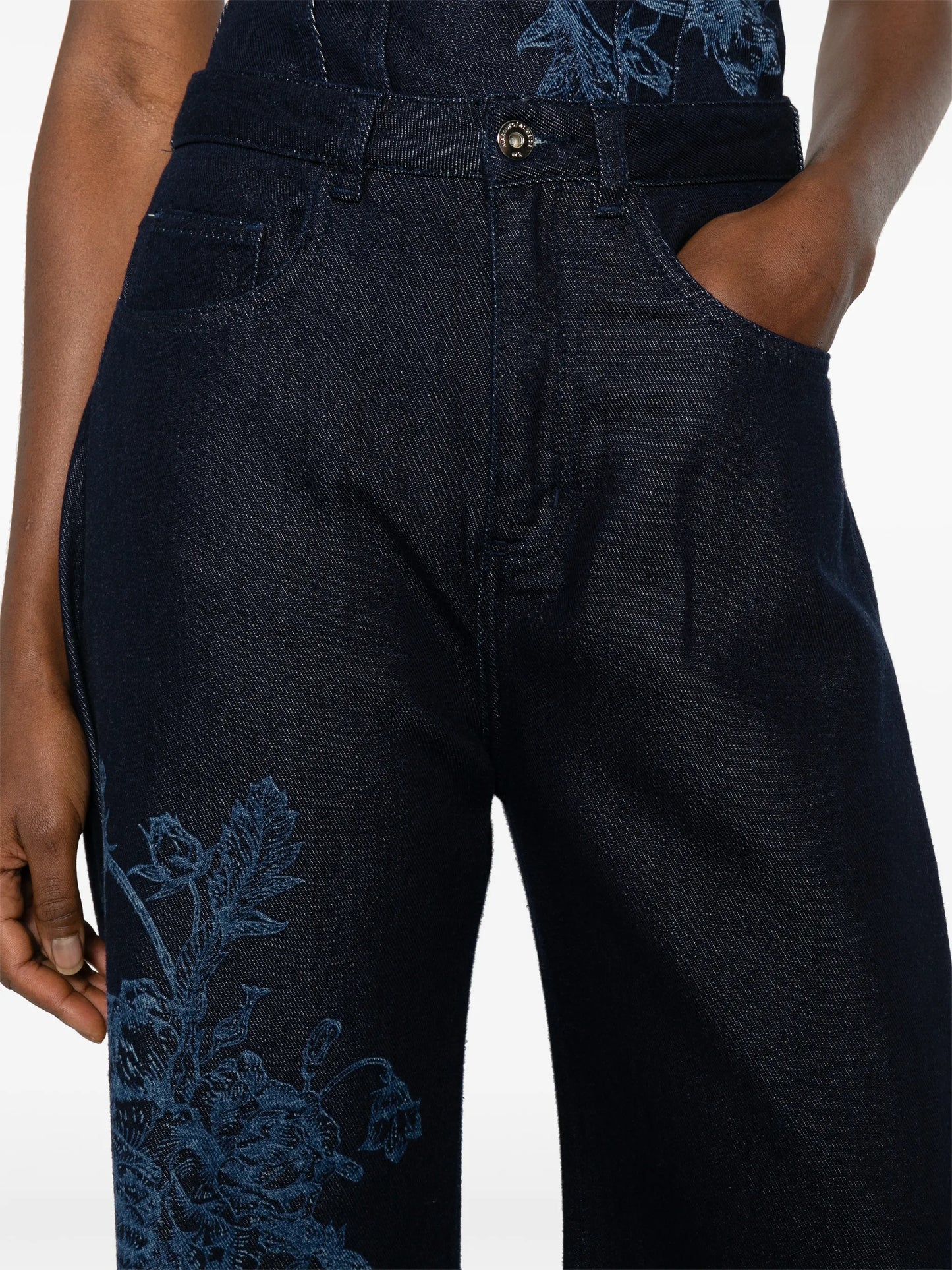 flower-motif frayed jeans