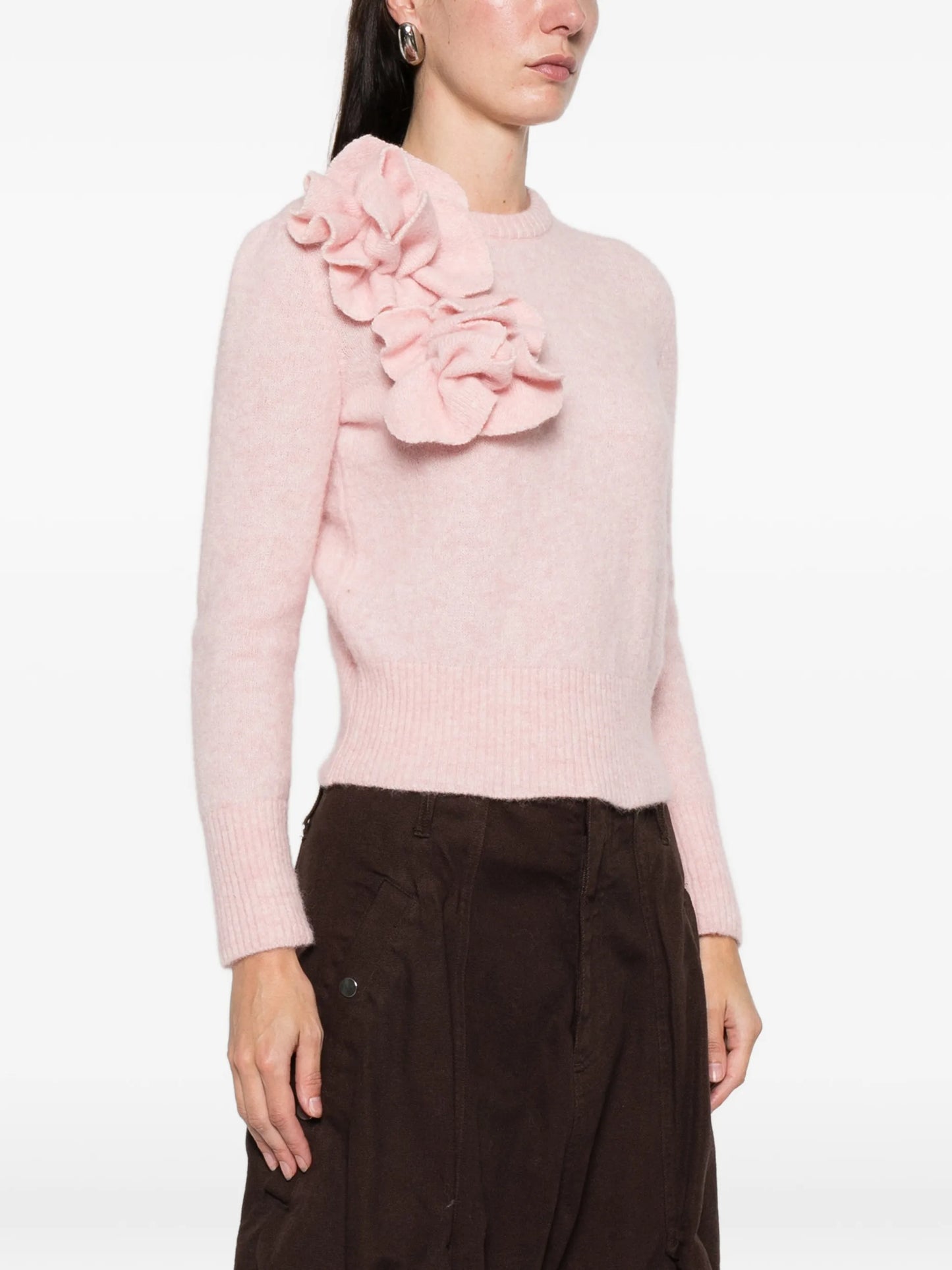 ruffled flower crew-neck sweater