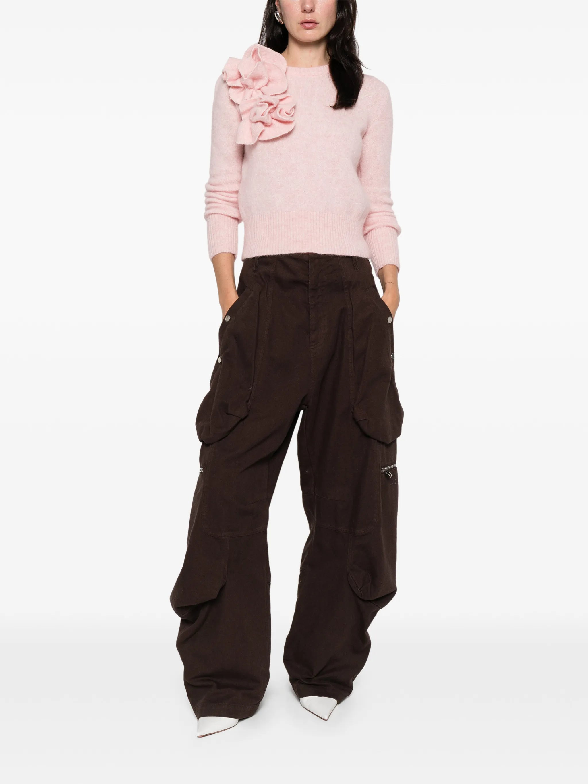 ruffled flower crew-neck sweater