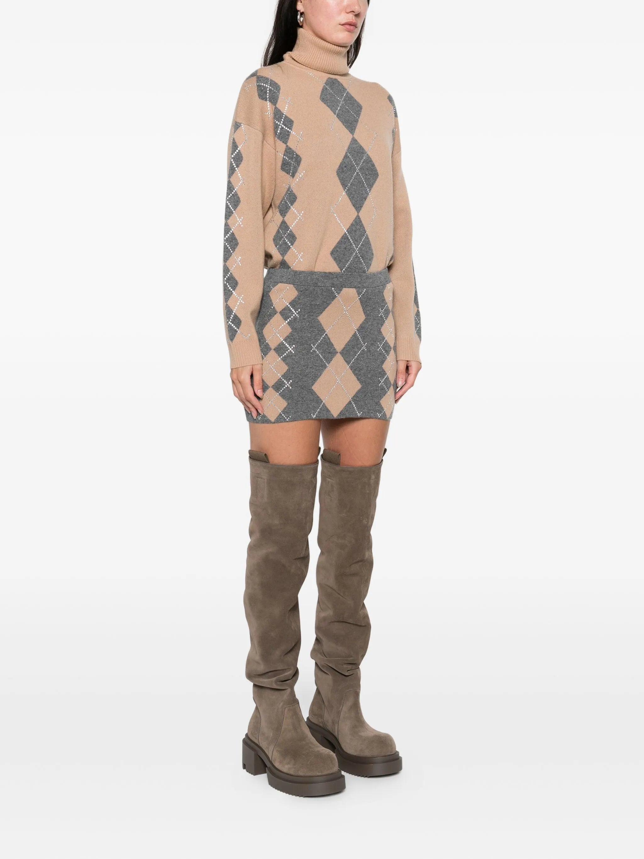 Cecilie argyle-pattern embellished mini skirt